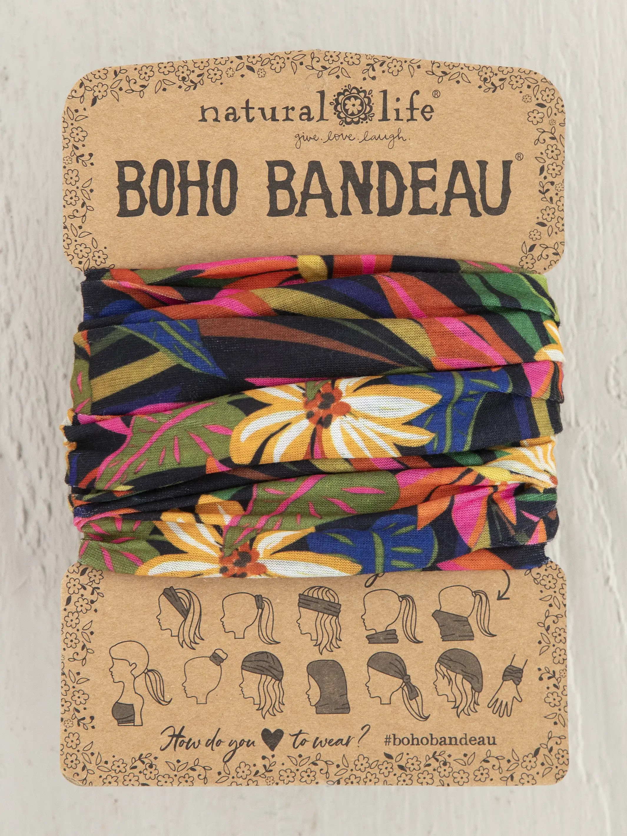 Full Boho Bandeau Headband - Black Tropical