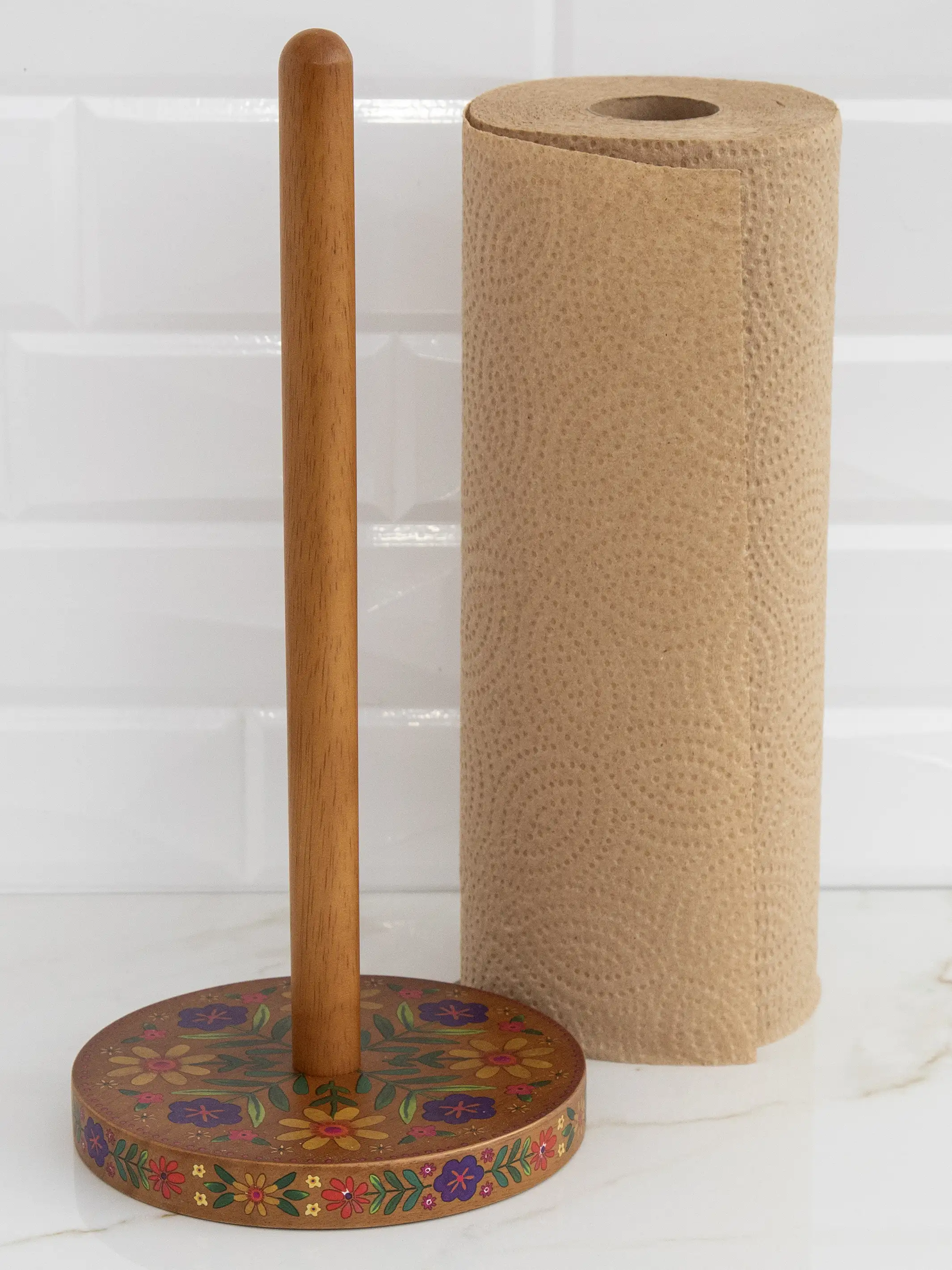 Wooden Paper Towel Holder - Folk Flower