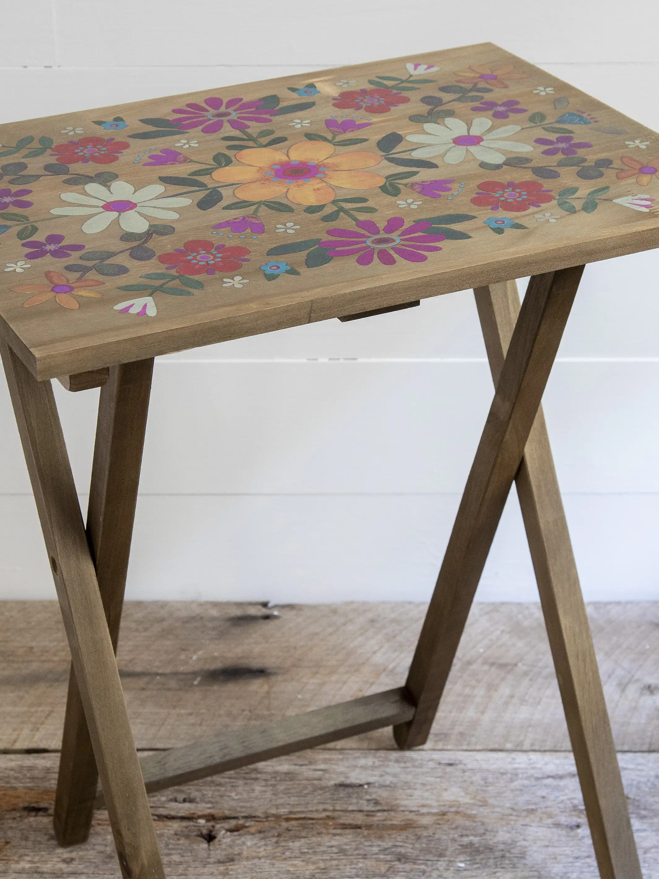 Wooden TV Tray Table - Mustard Folk Flower