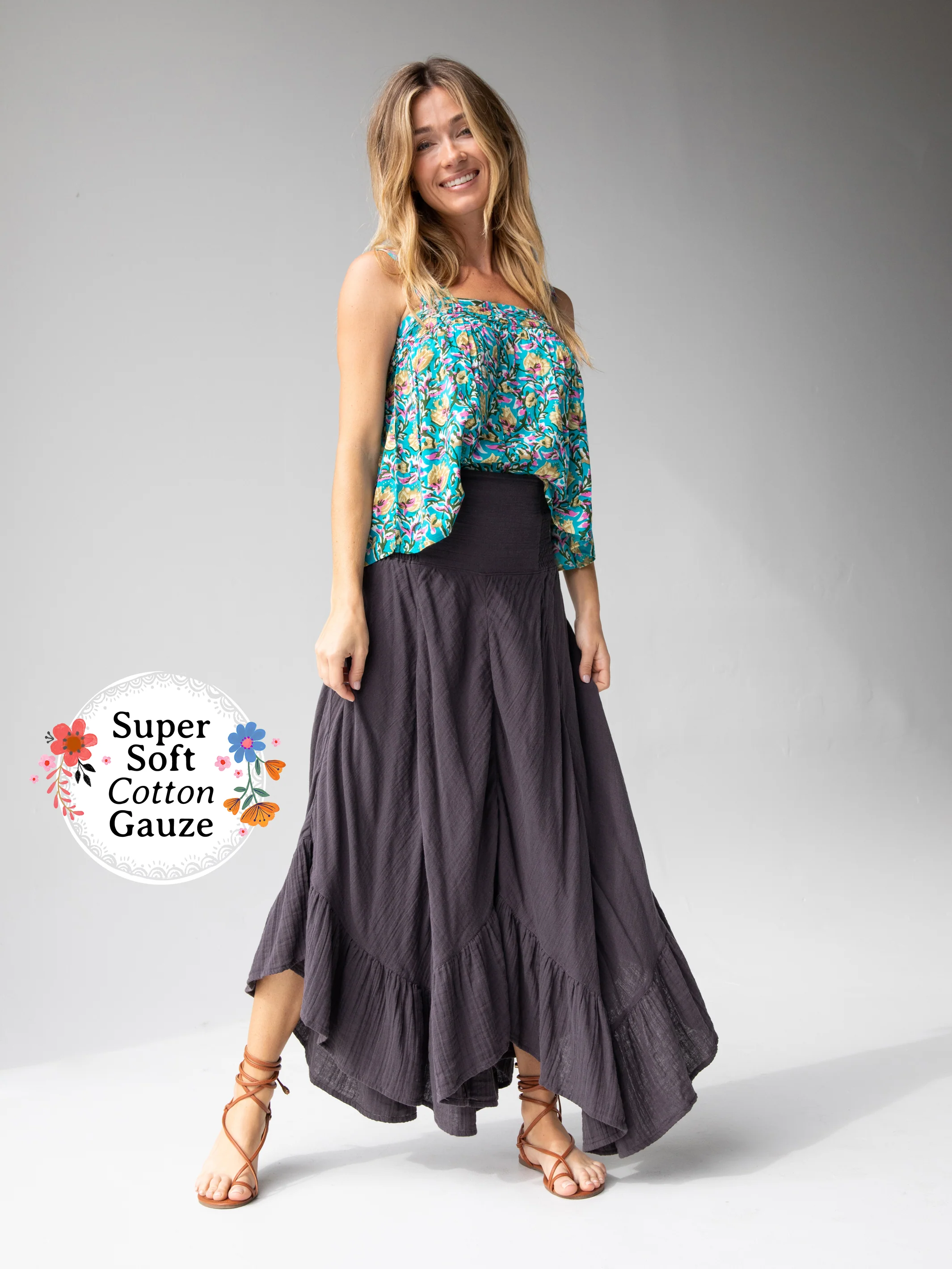 Feelin' Alive Convertible Midi Skirt - Charcoal