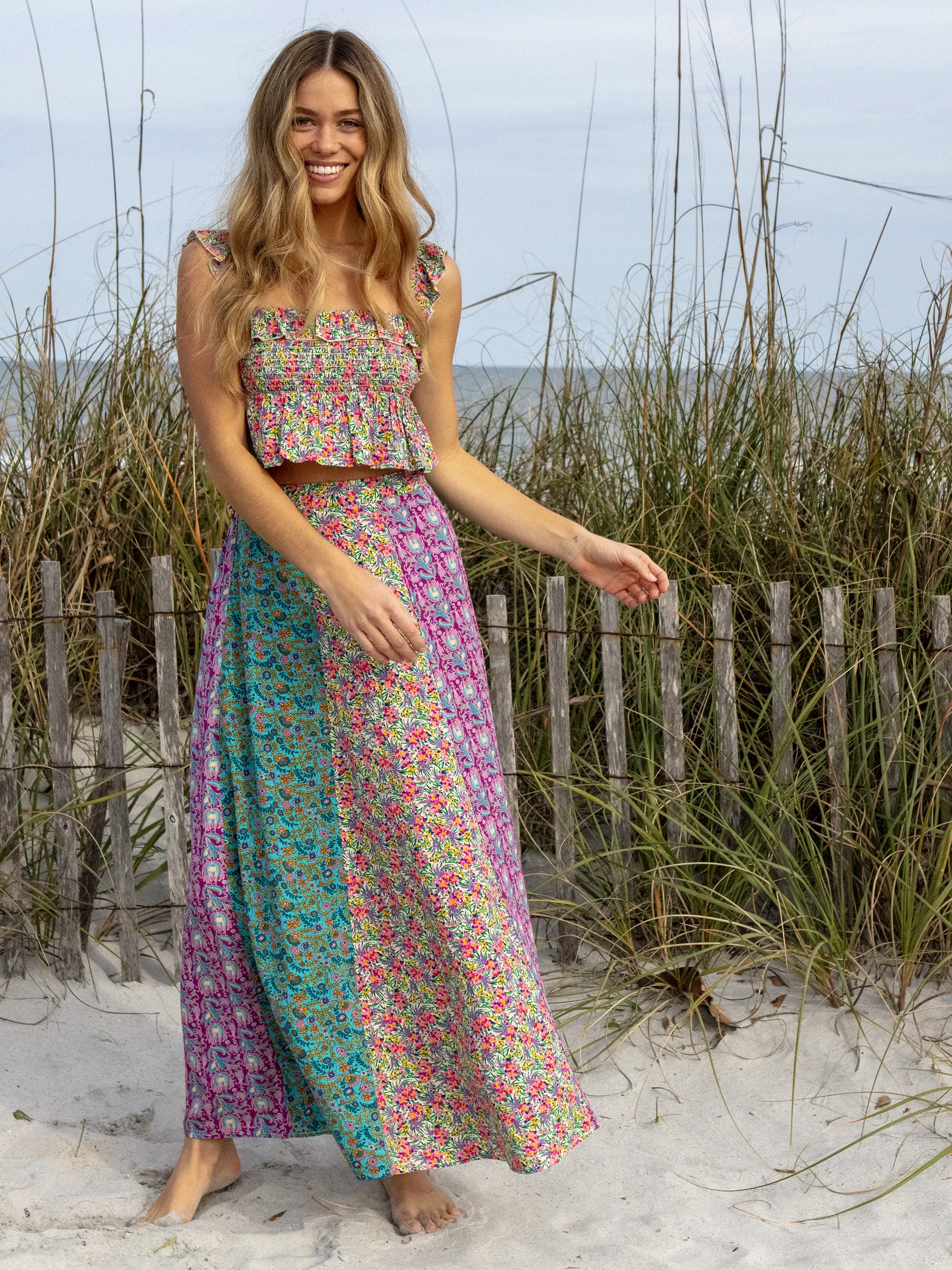 Valentina Maxi Skirt - Turquoise Purple Floral Mix