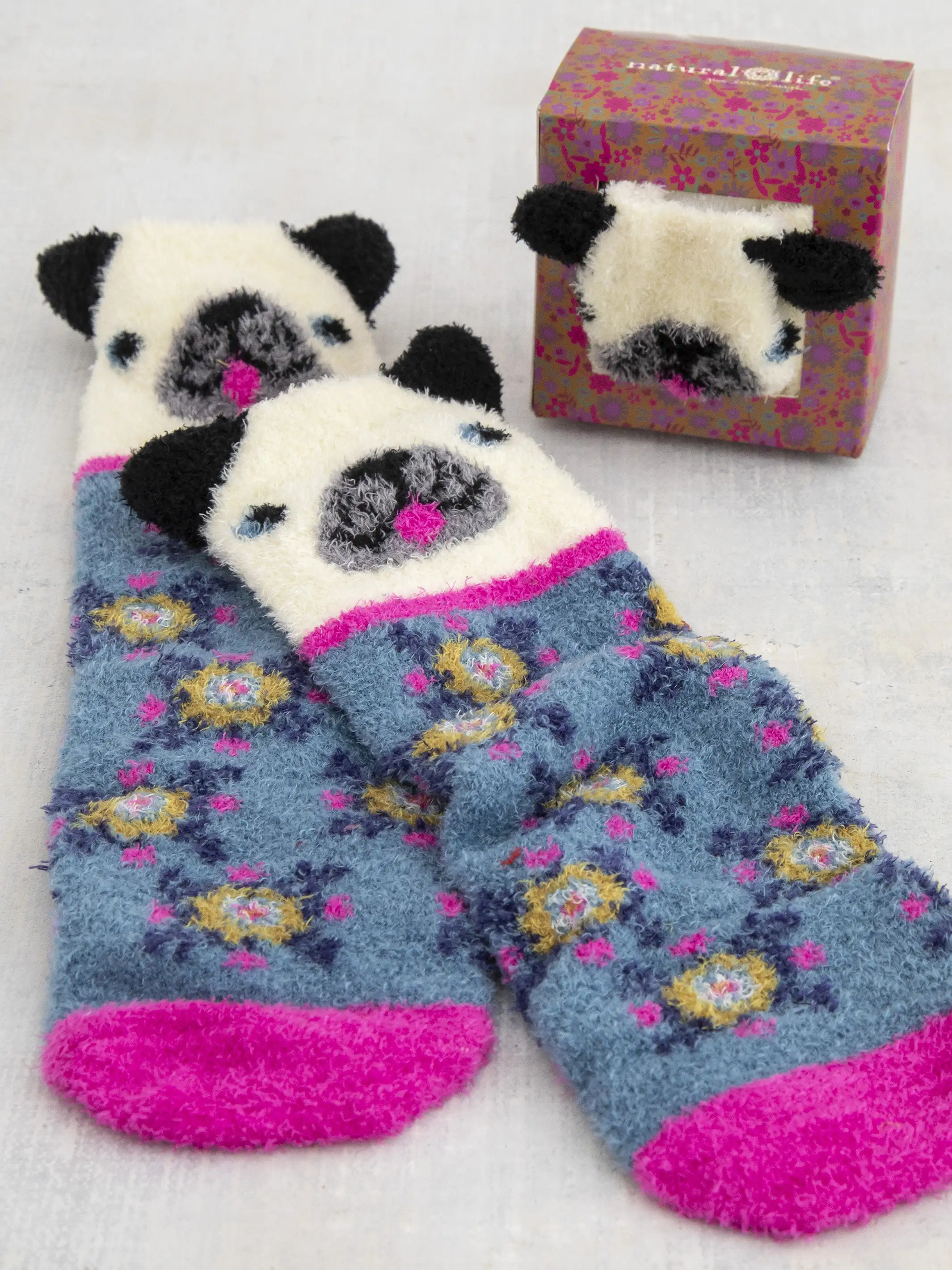 Boxed Cozy Critter Socks - Cream Dog