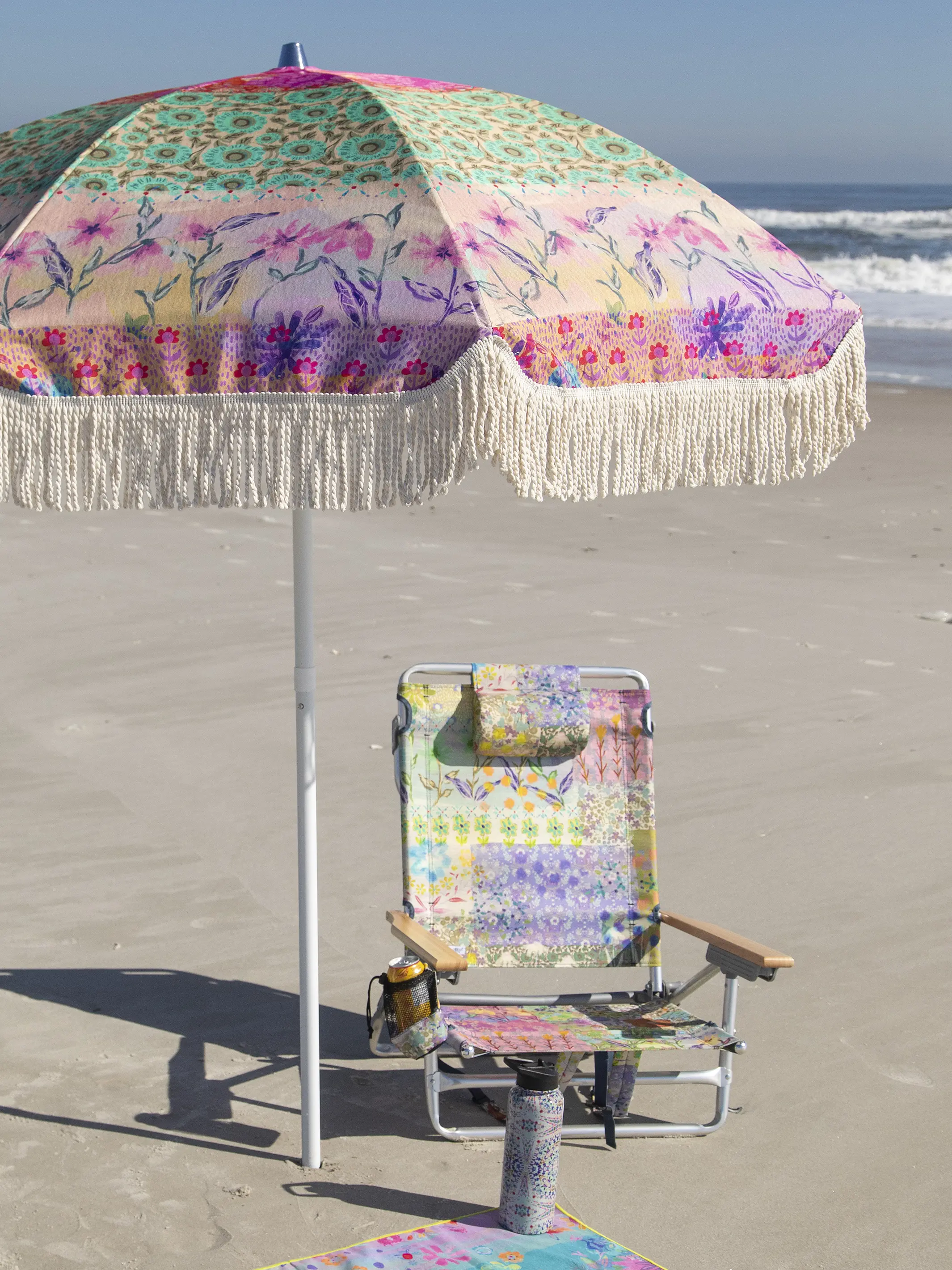 Beach Umbrella - Pink Watercolor Patchwork