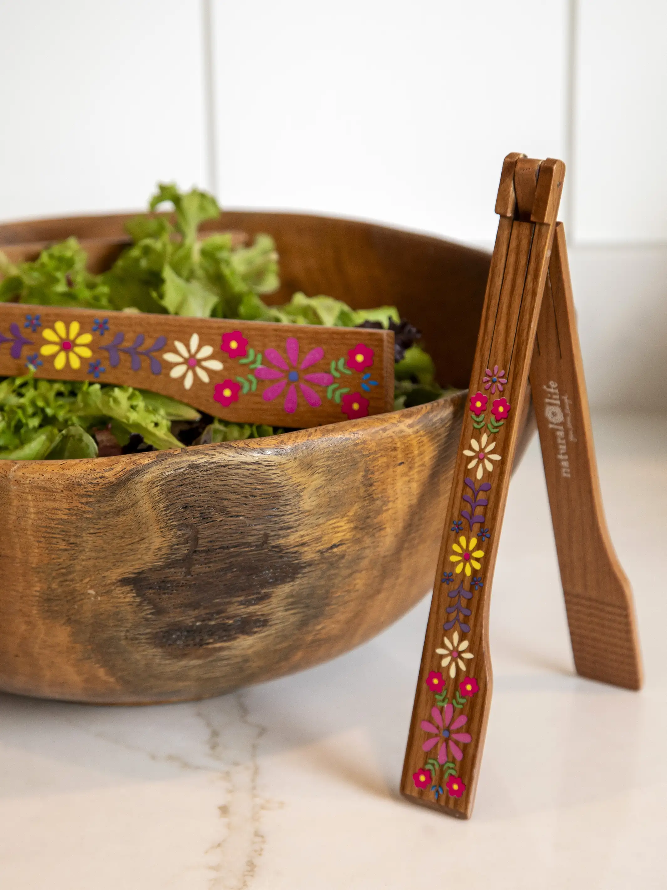 Collapsible Tongs, Set of 2 - Folk Flower