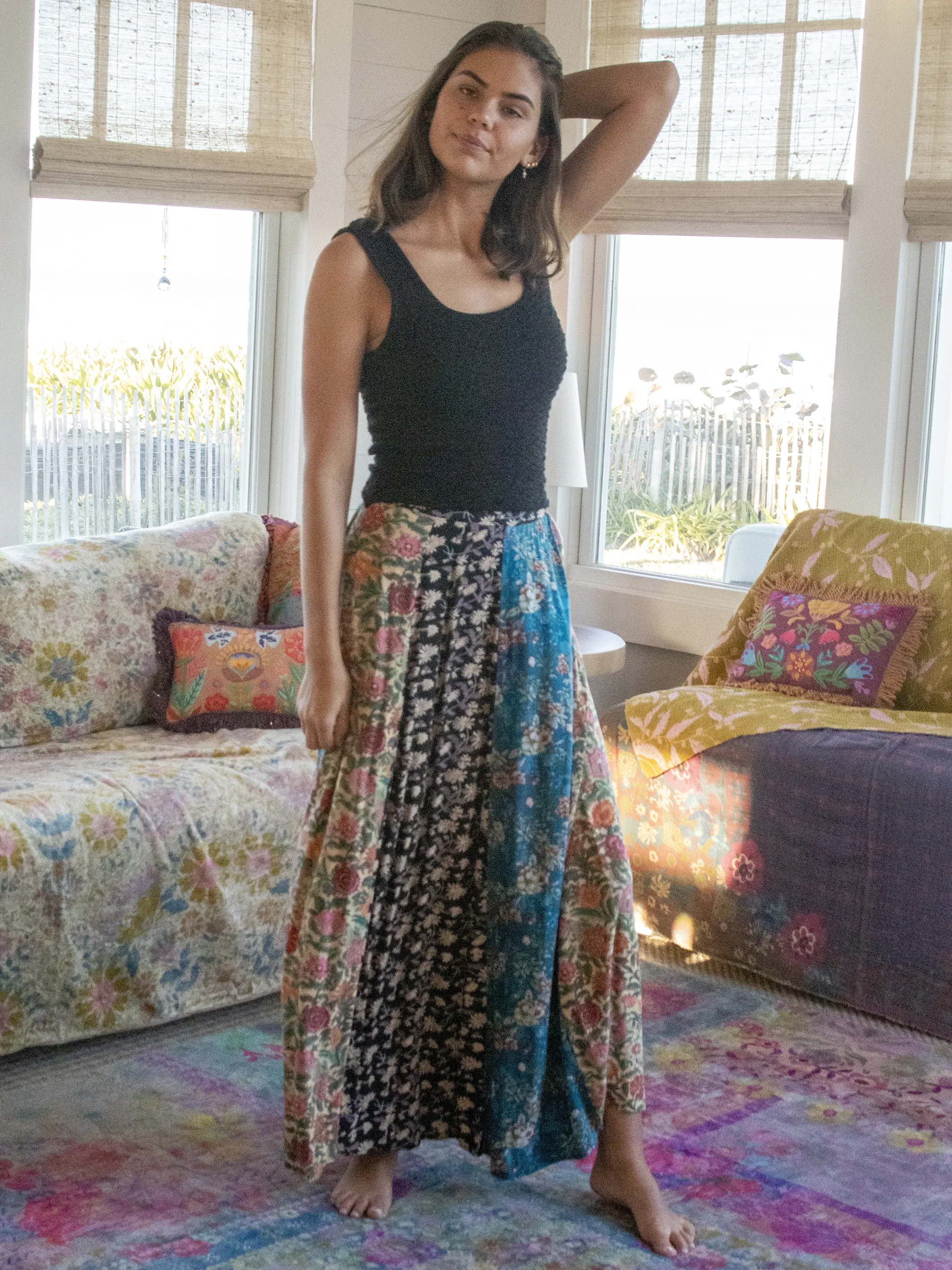 Valentina Maxi Skirt - Turquoise Mixed Print