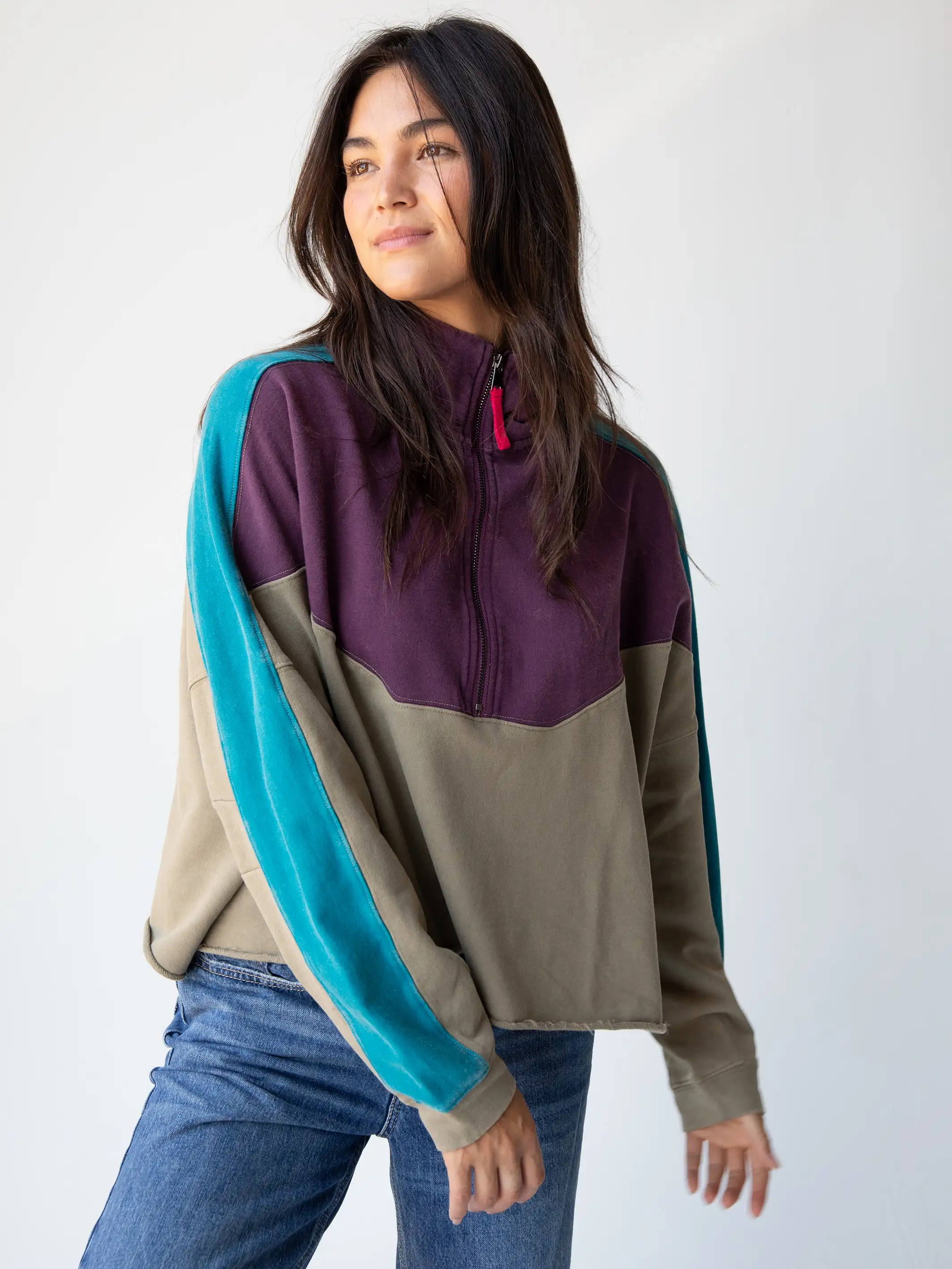 Jess Color Block Sweatshirt - Purple