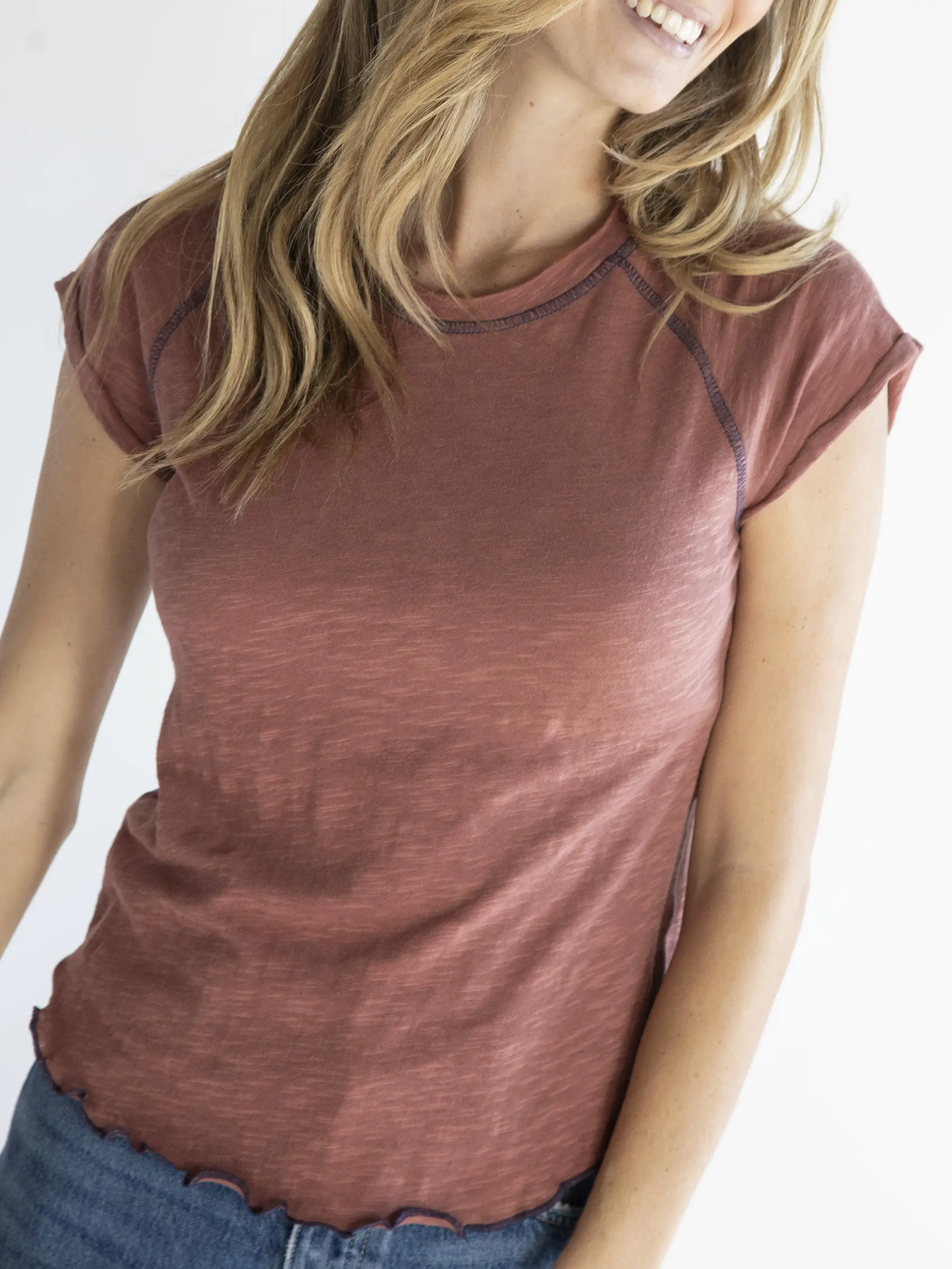 Lily Knit Tee Shirt - Rust
