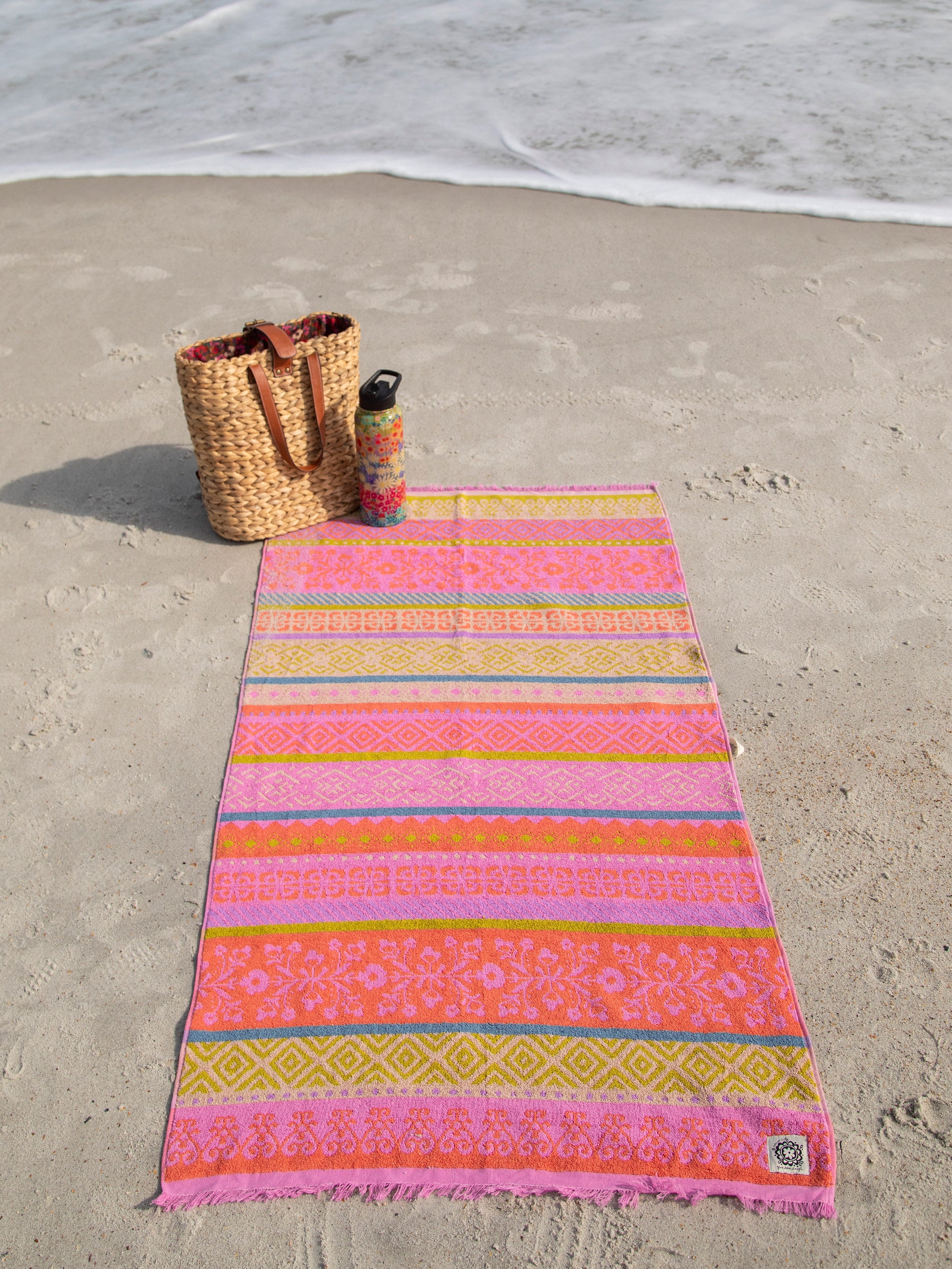 Cotton Bungalow Beach Towel - Coral Border