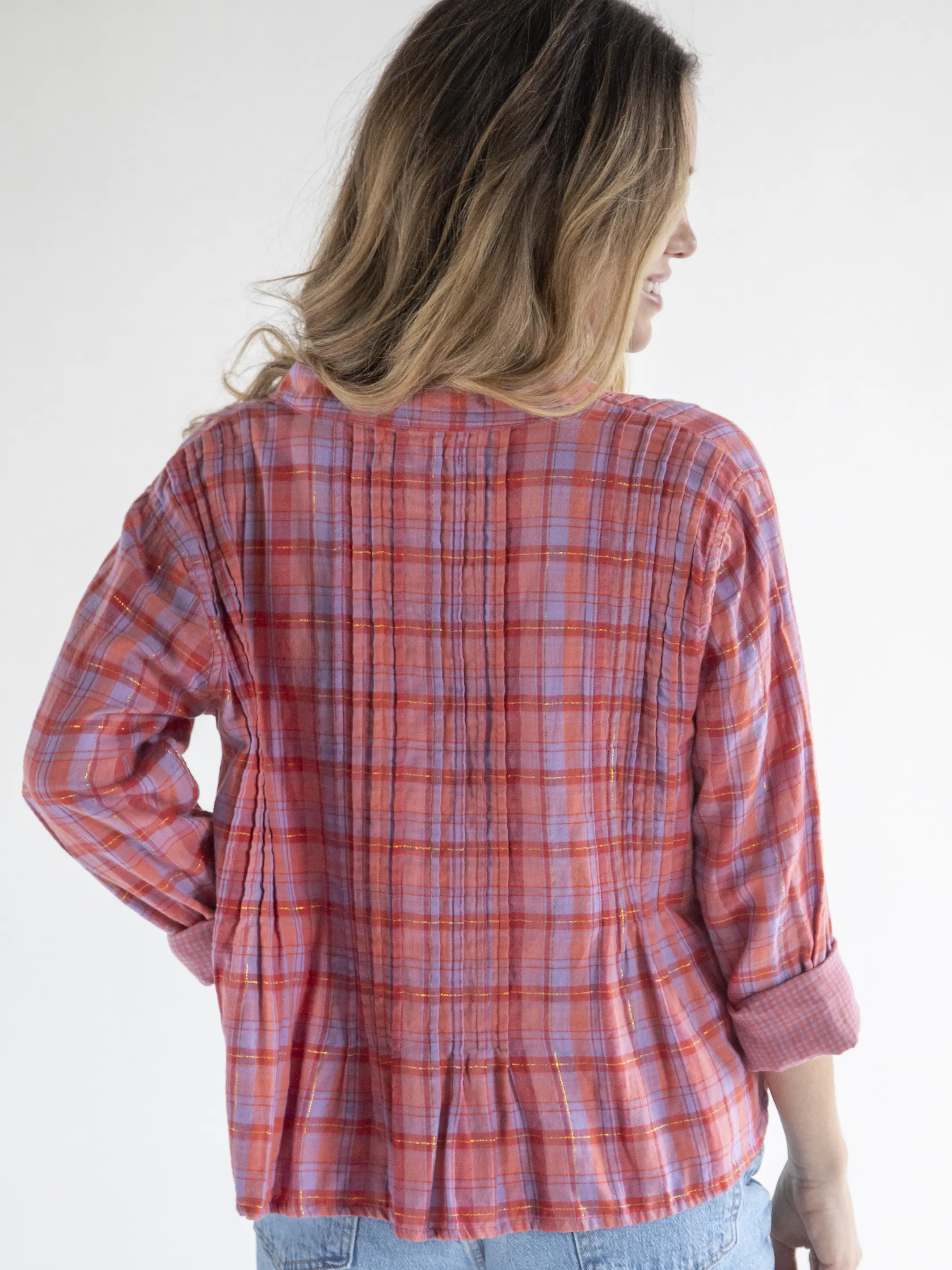 Montana Gauze Top - Pink Lavender Plaid