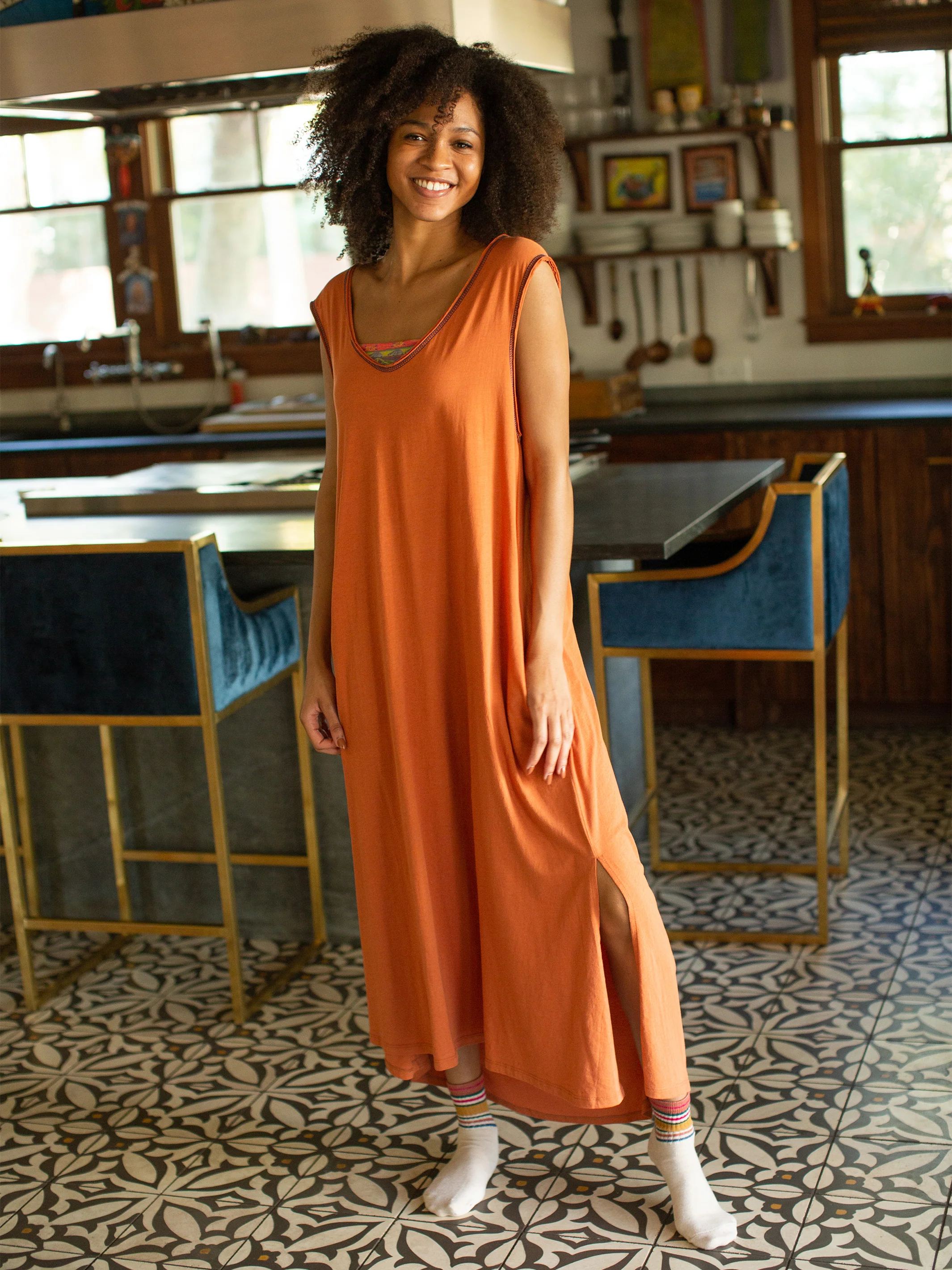 Hangout Knit Midi Dress - Burnt Orange