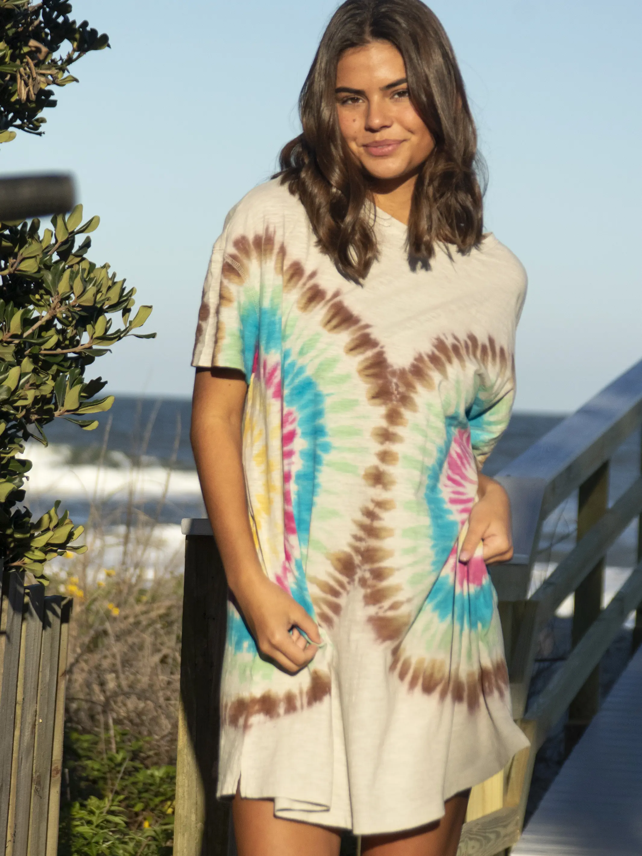 Misty Oversized Tee Dress - Rainbow Tie-Dye