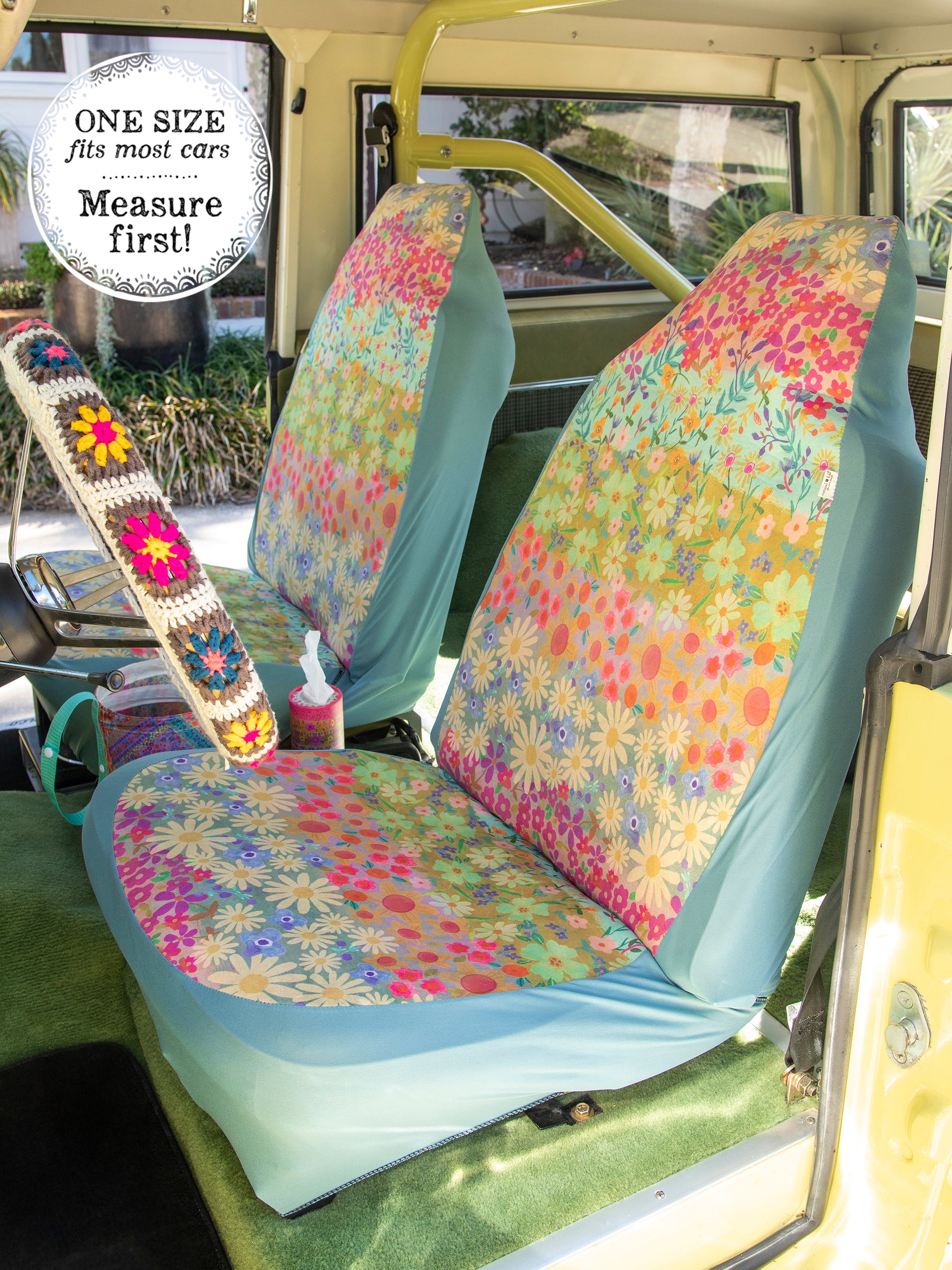 Front Car Seat Cover, Set of 2 - Wildflower Border