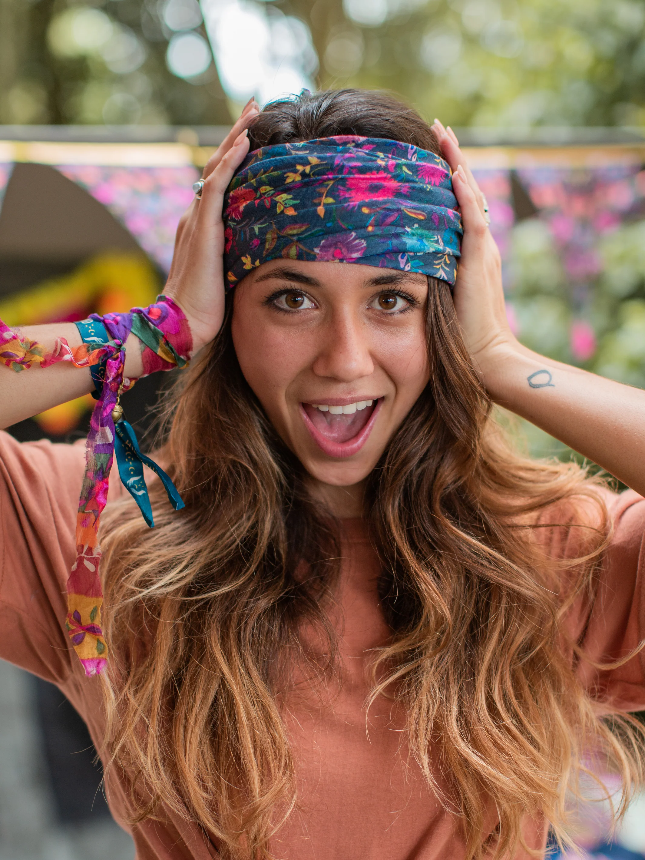 Full Boho Bandeau Headband - Navy Wildflowers