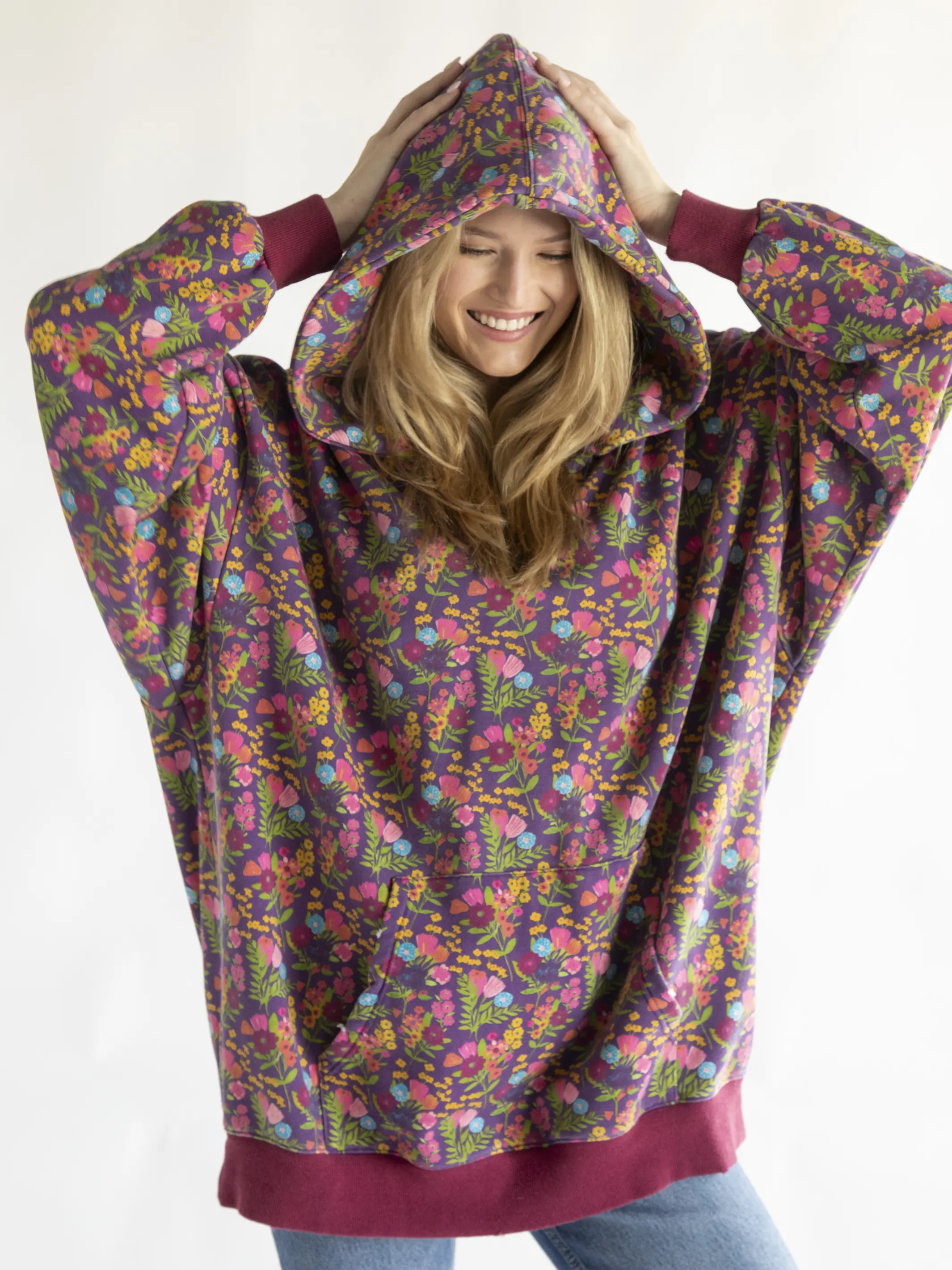 Oversized Printed Sweatshirt - Eggplant Floral