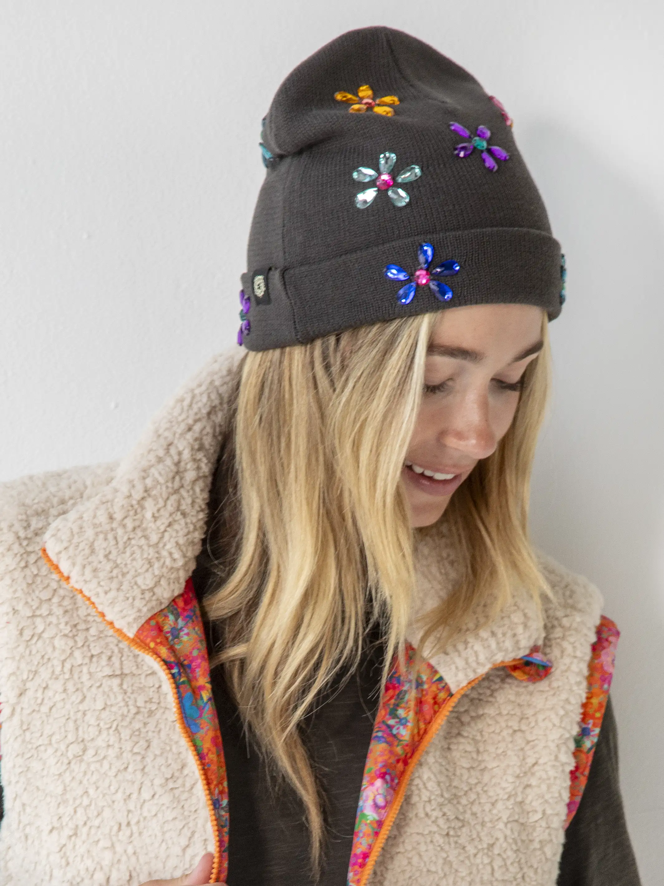 Jeweled Beanie - Charcoal