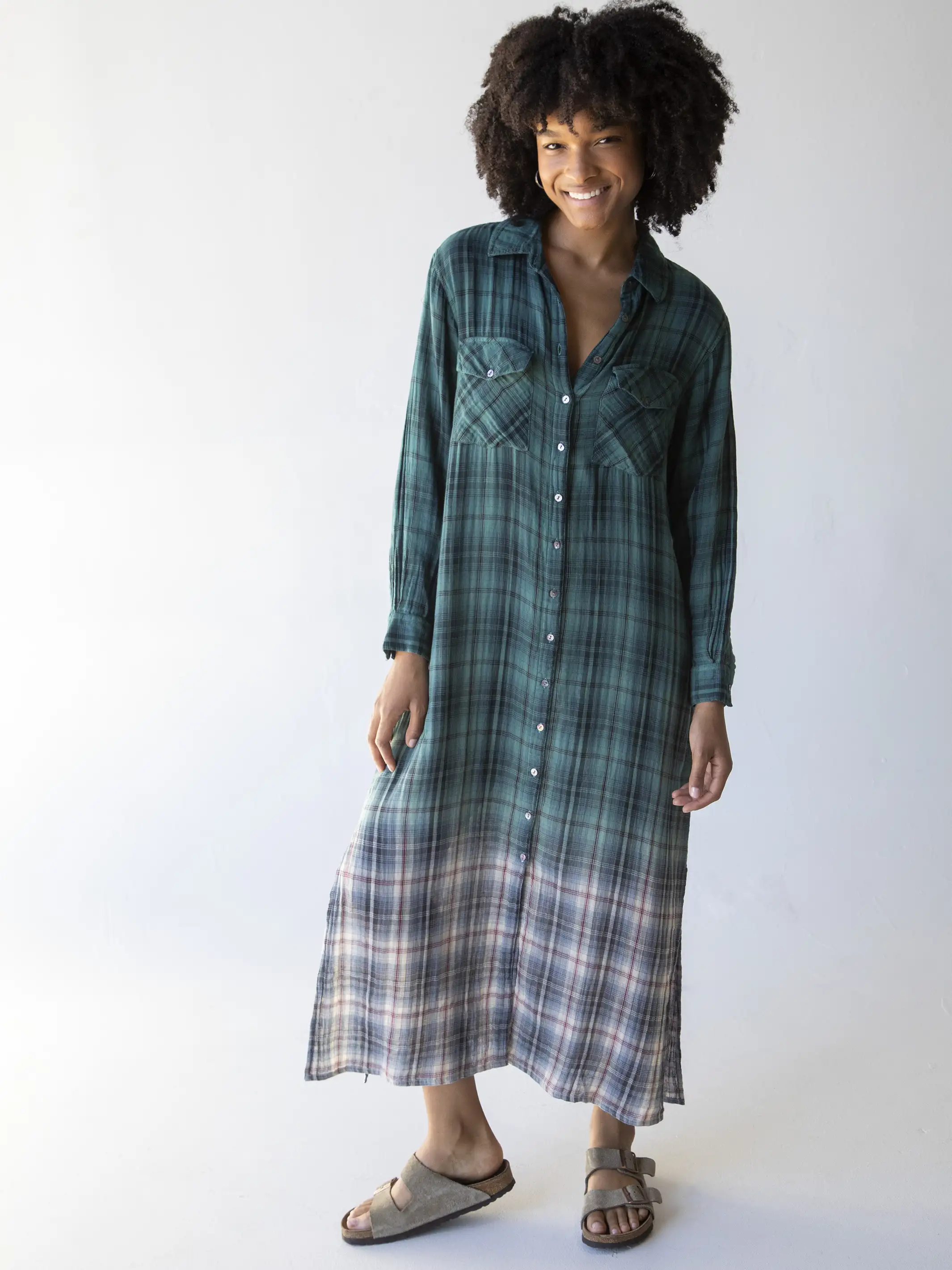 Brooke Maxi Dress - Teal Ombre Plaid