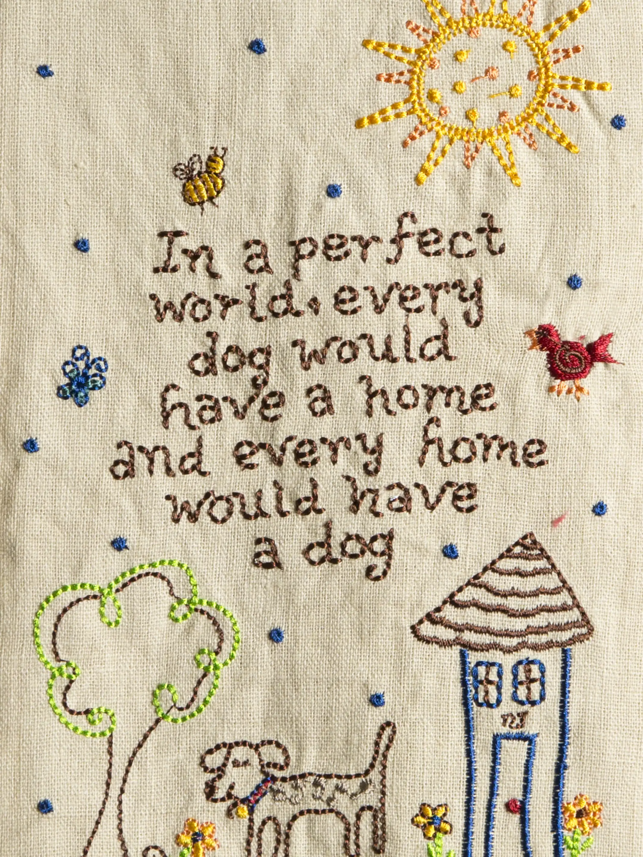 Linen Embroidered Hand Towel - Dog