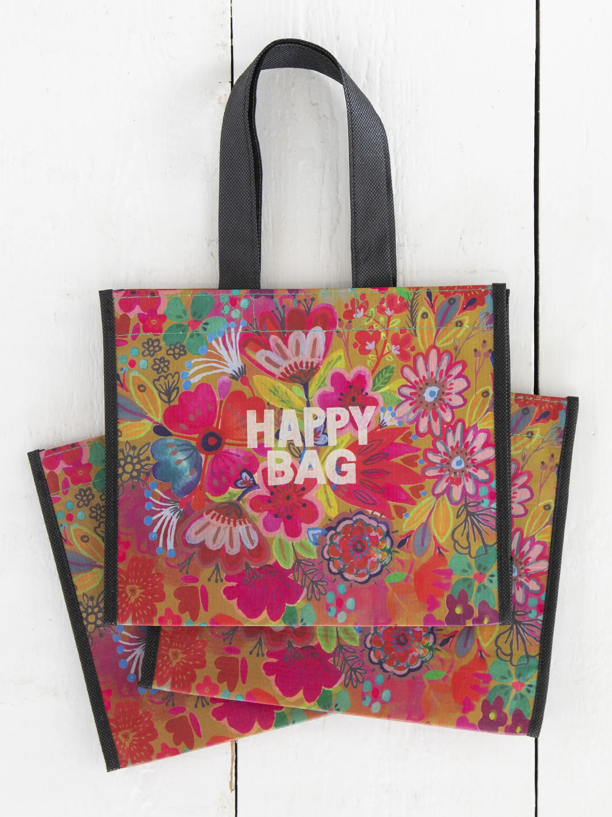 Medium Happy Bag, Set of 3 - Olive Floral