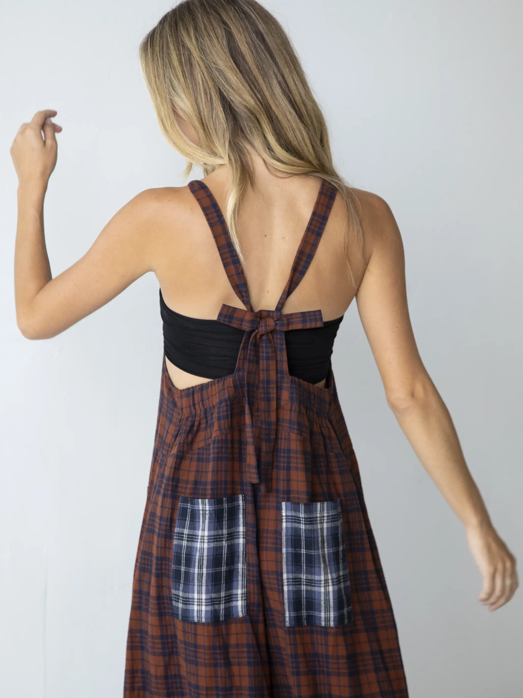 Flannel Dakota Tie Overall - Rust Plaid