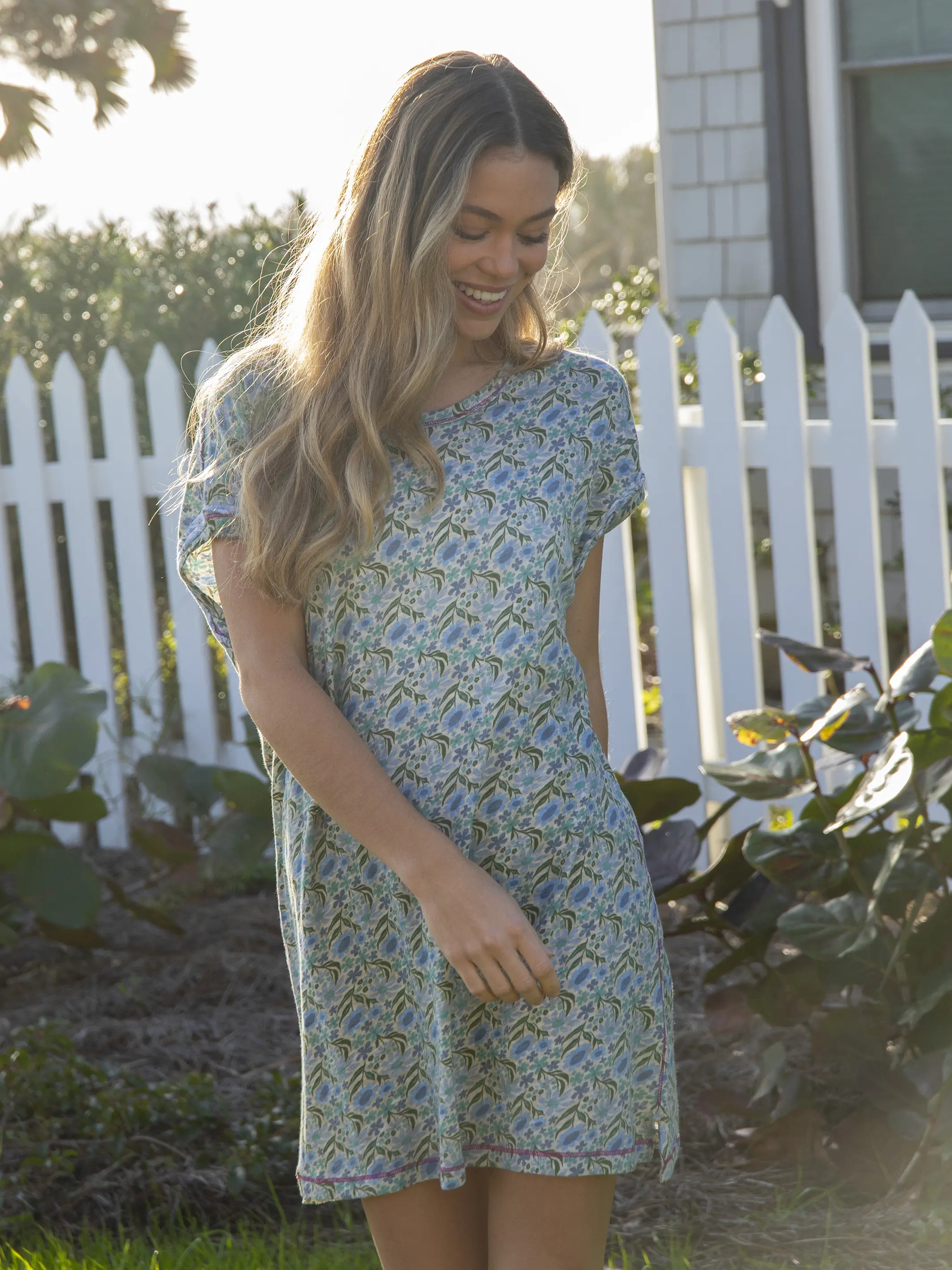 Frankie Printed Knit Tee Dress - Blue Floral