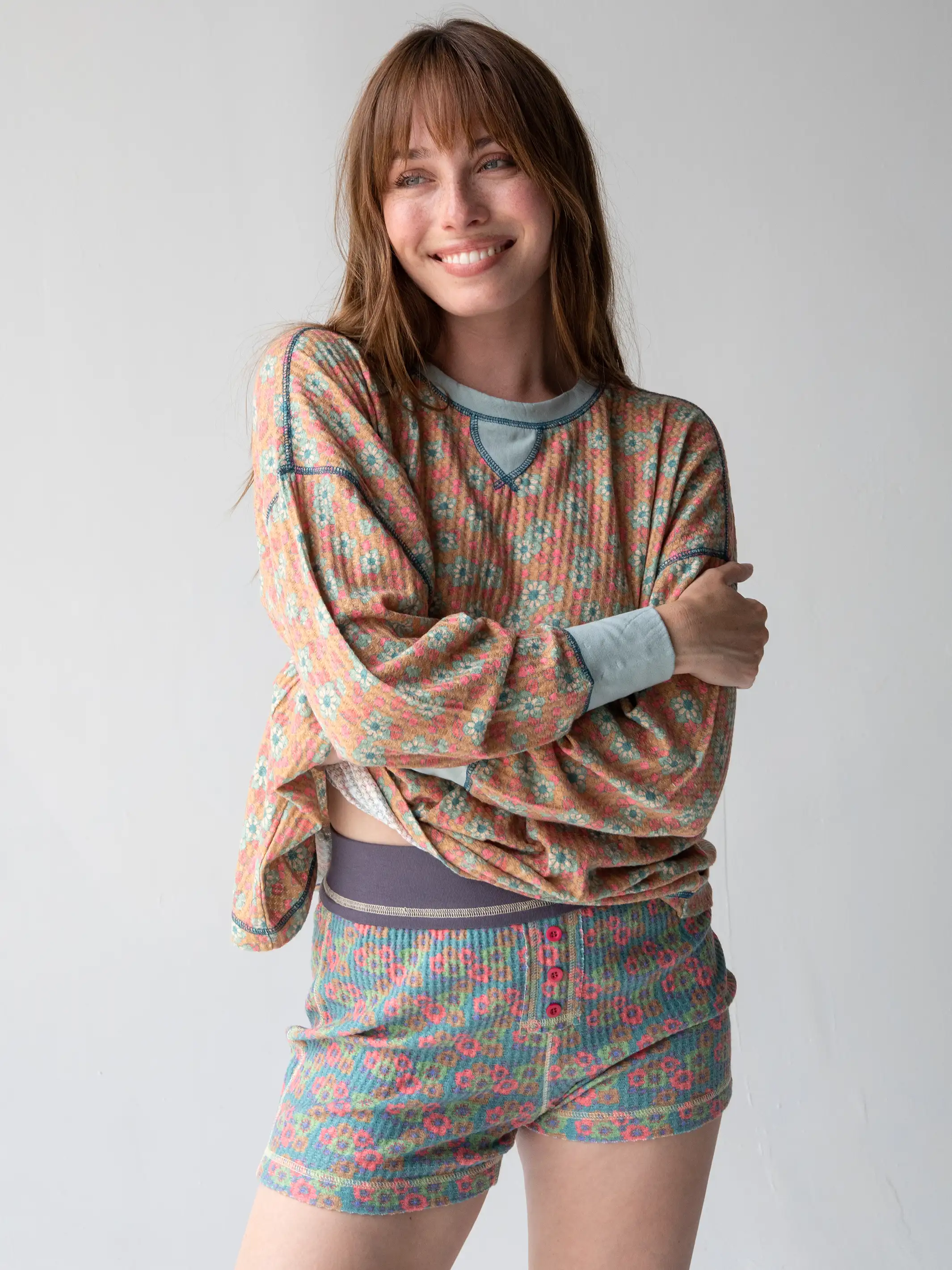 Mix & Match Thermal Boy Shorts - Coral Ditsy