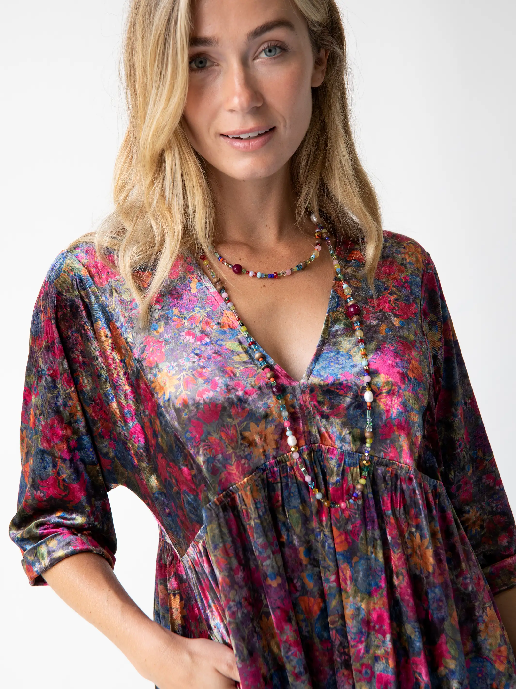 Stella Velvet Dress - Dark Floral Garden
