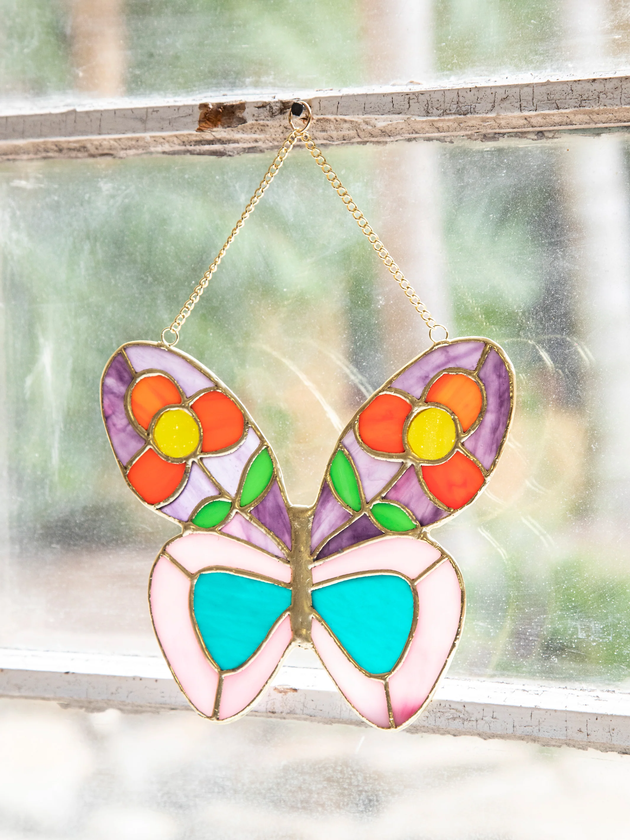 Stained Glass Window Hanging - Large Butterfly