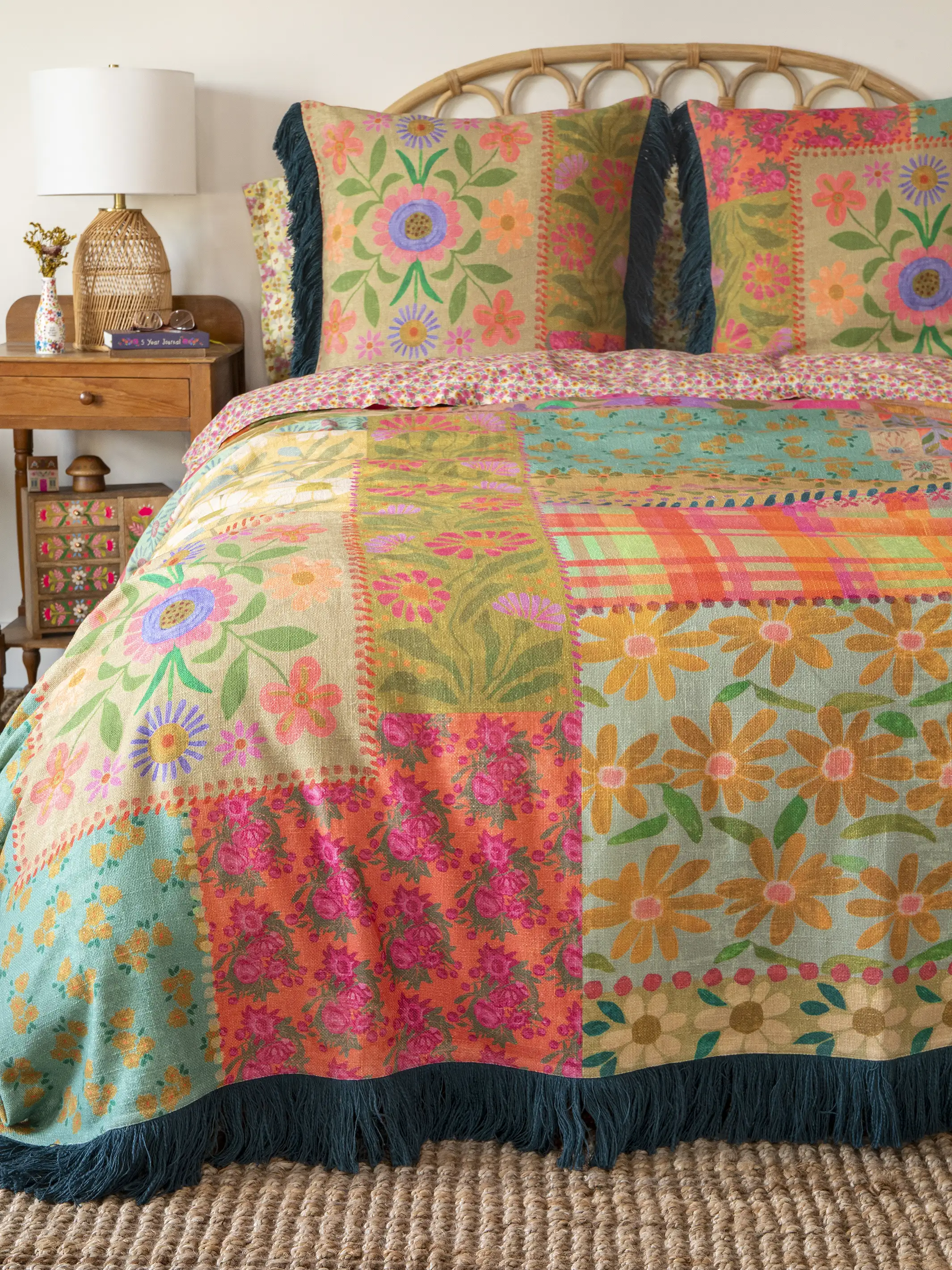 Cotton Matty Fringe Bedspread - Coral