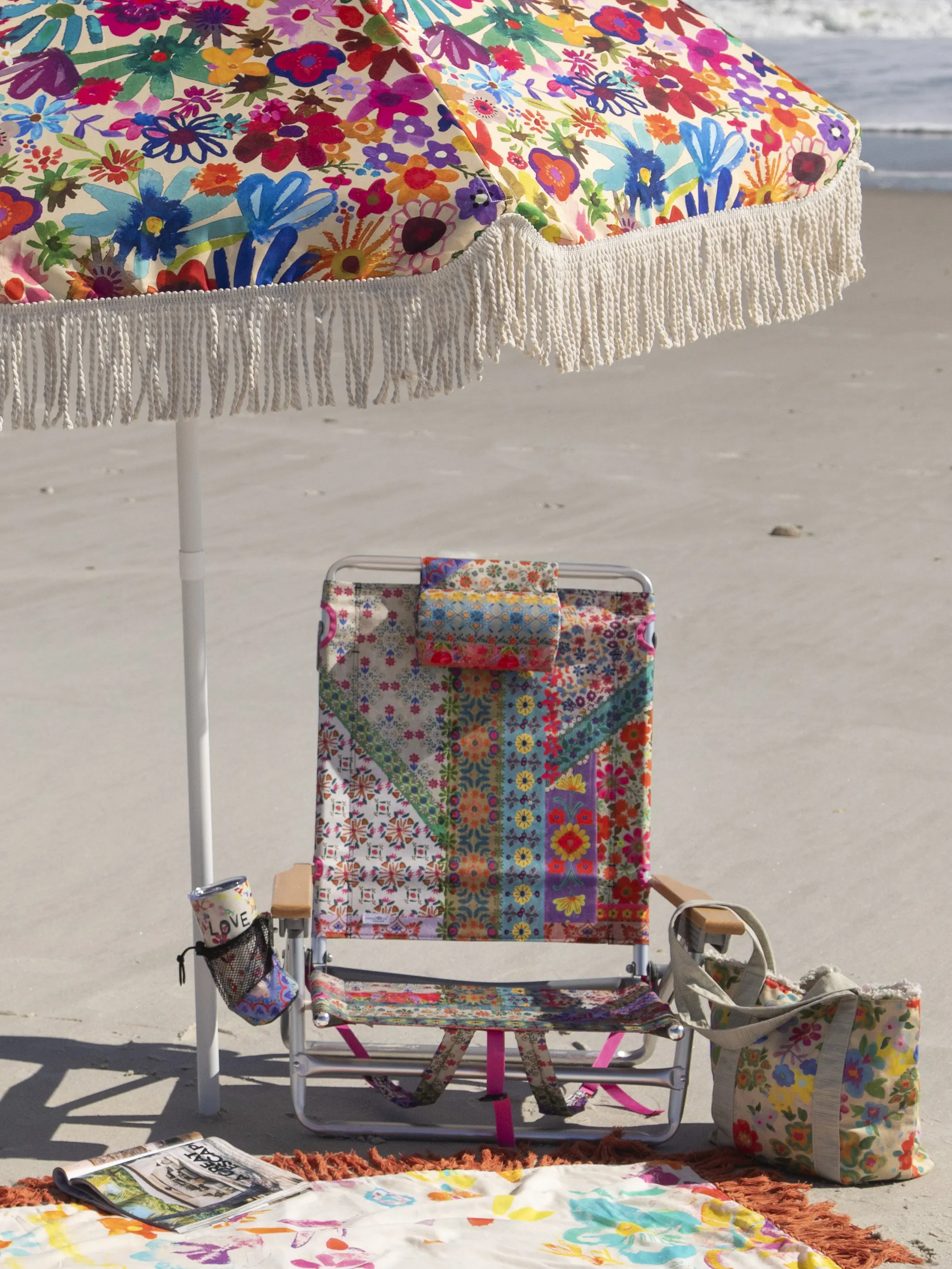 Backpack Beach Chair - Folk Flower Patchwork