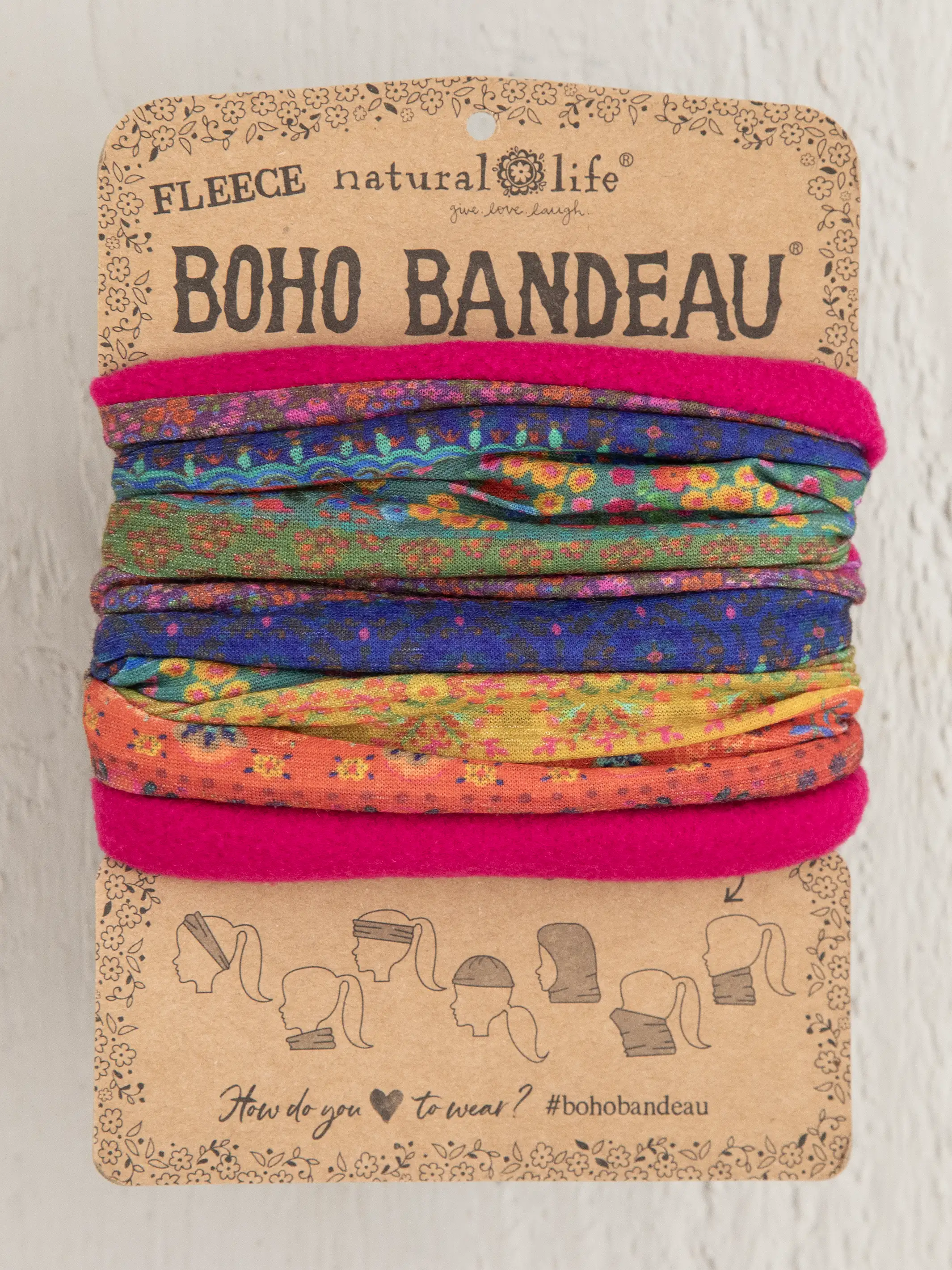 Fleece Boho Bandeau Headband - Rainbow Border