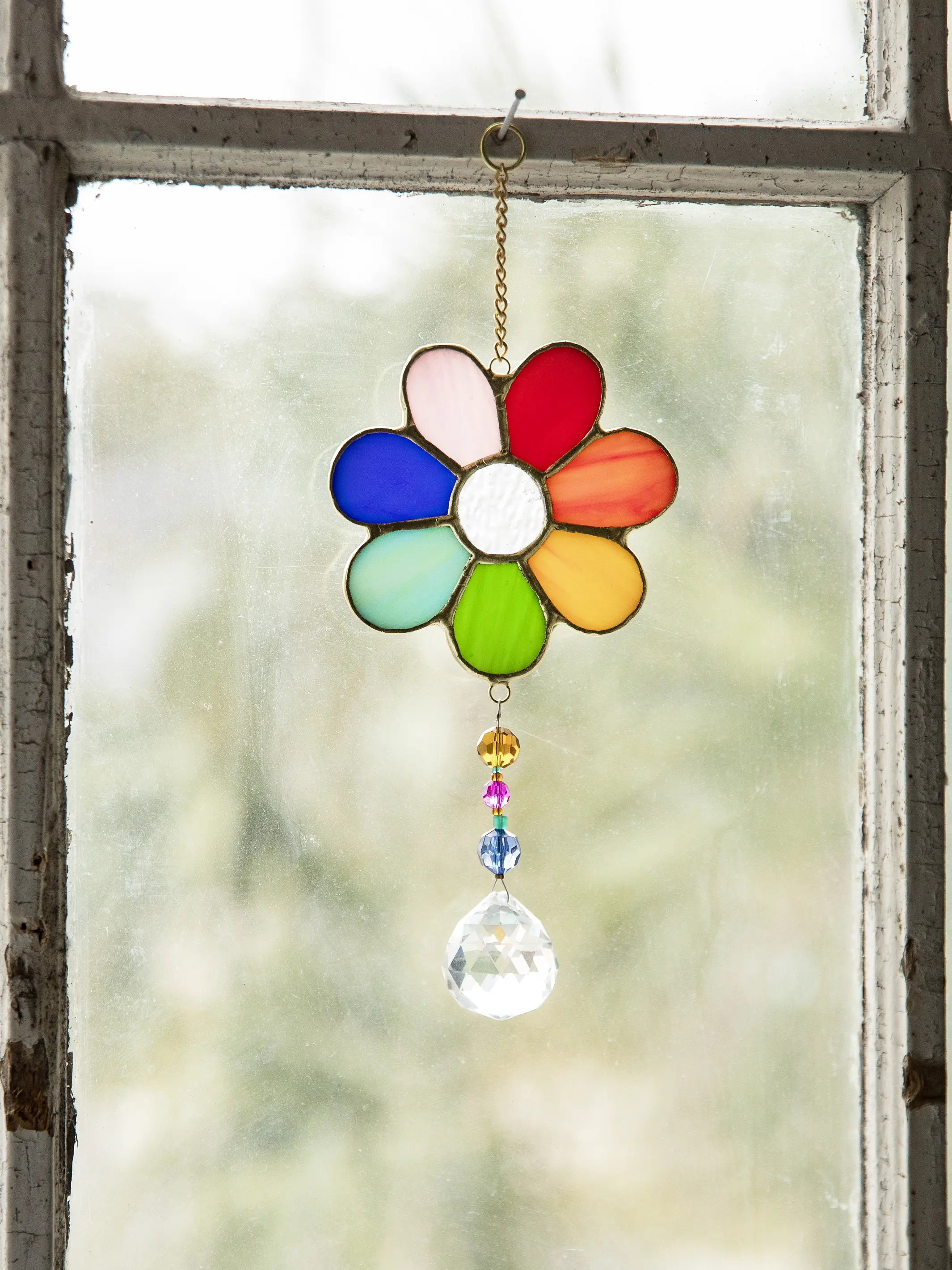 Stained Glass Window Hanging - Rainbow Daisy
