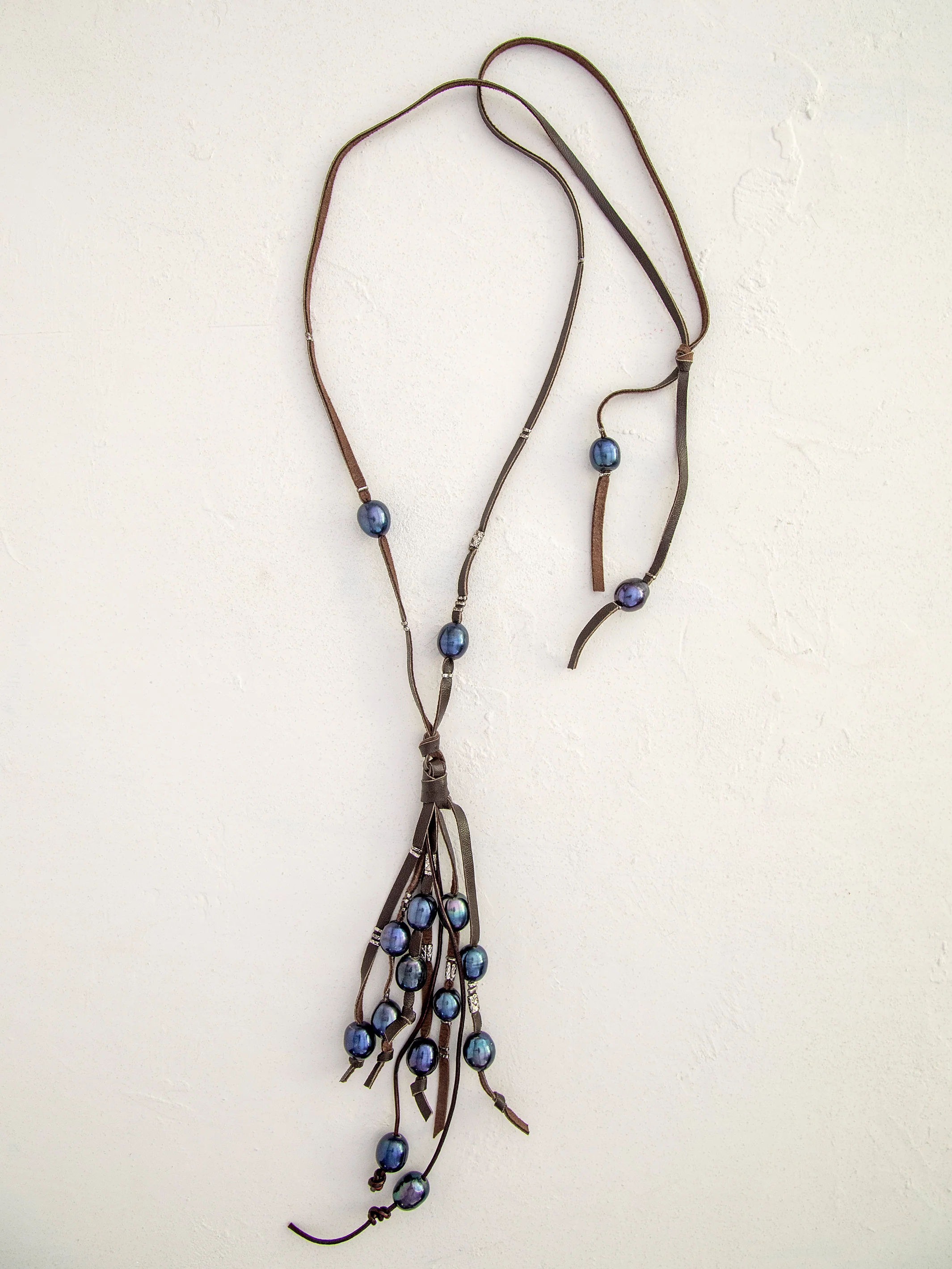 Leather & Black Pearl Boho Necklace