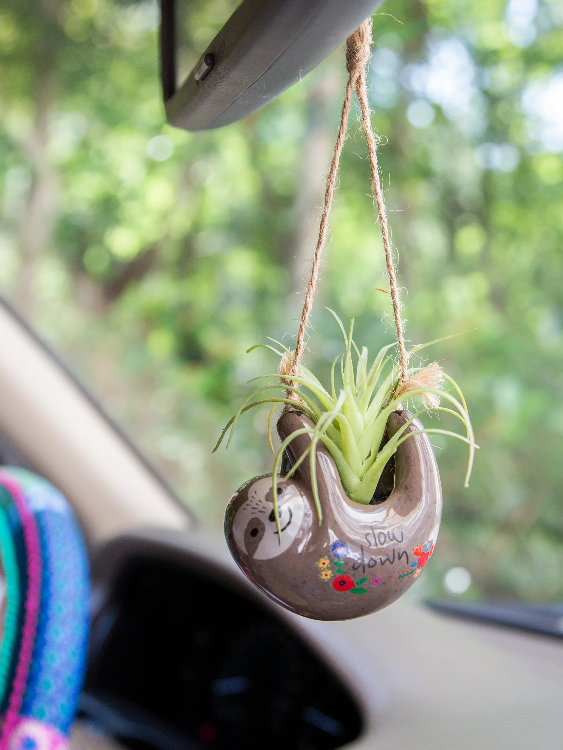 Faux Succulent Car Charm - Grey Sloth