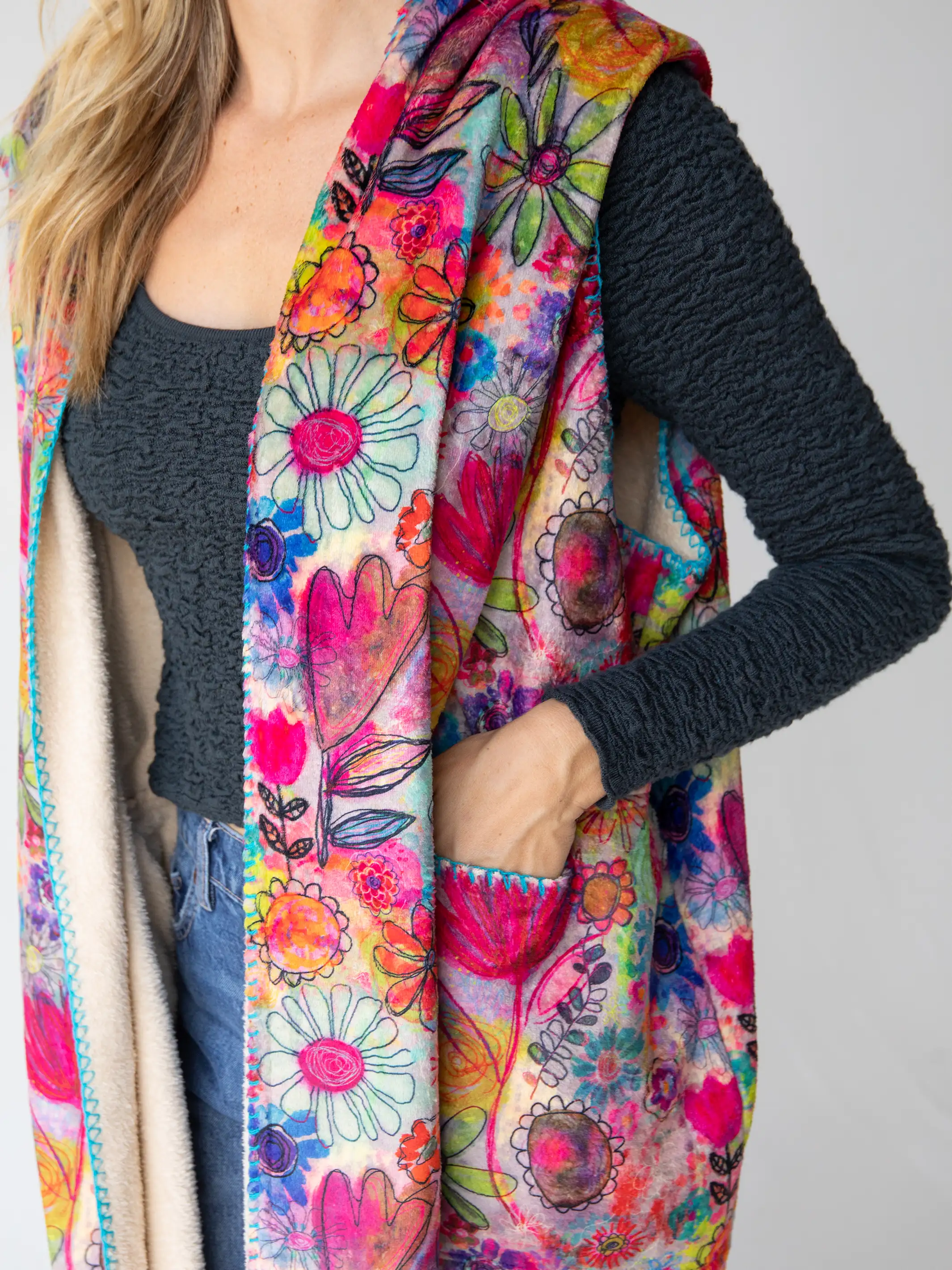 Cozy Kimono Vest - Watercolor Floral