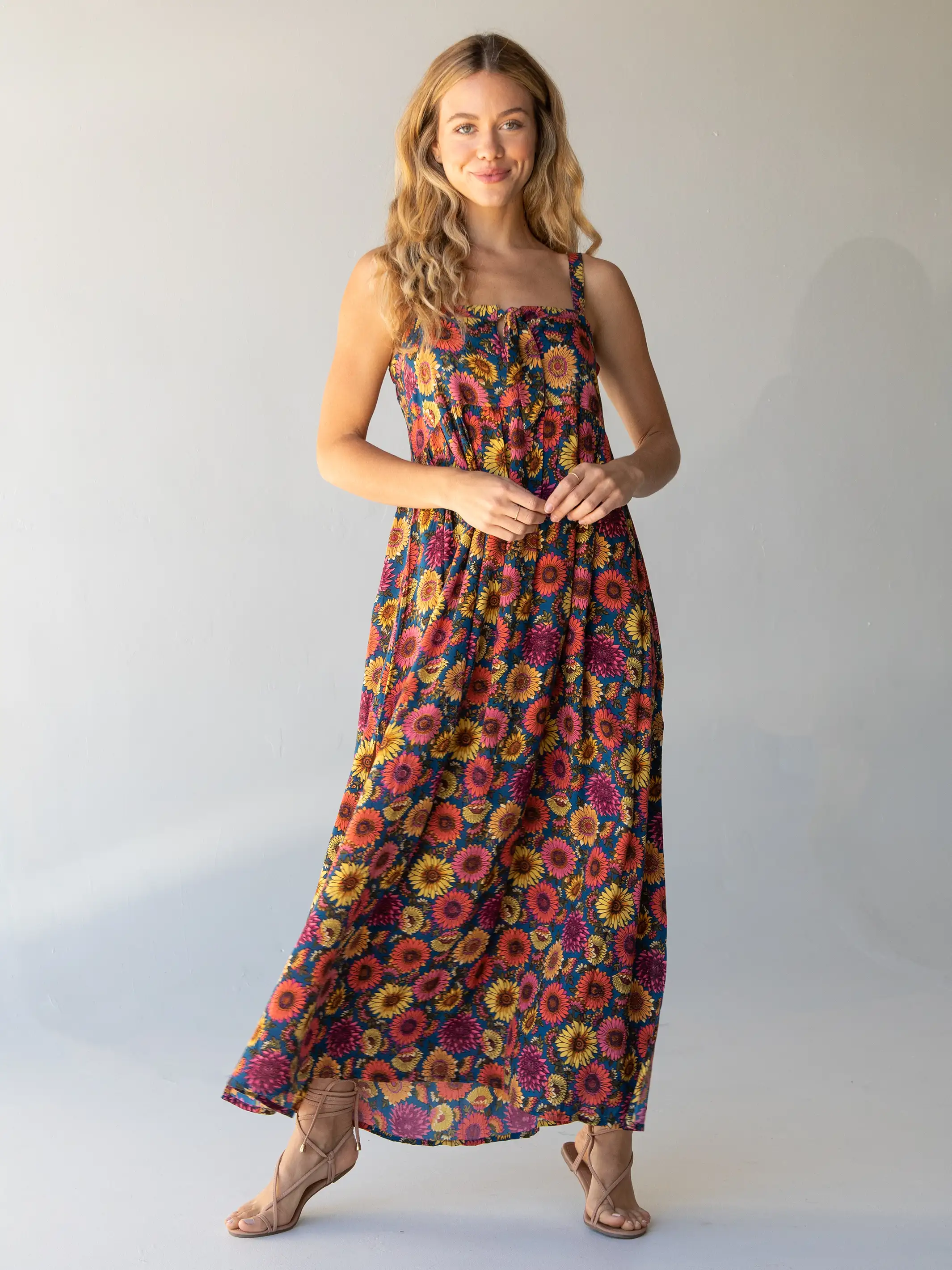 Patti Tie-Front Maxi Dress - Red Sunflower