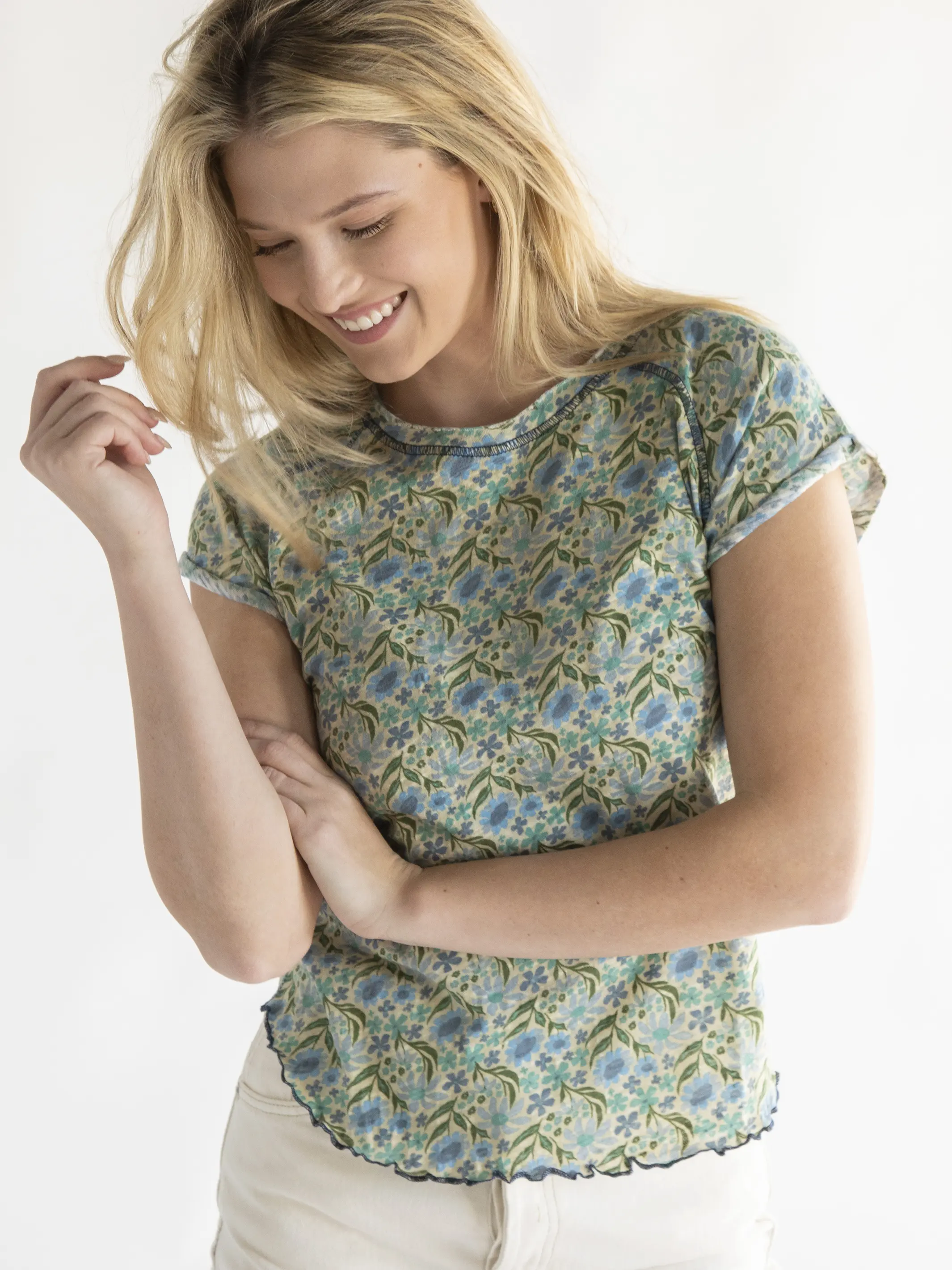 Lily Printed Knit Tee Shirt - Blue Floral