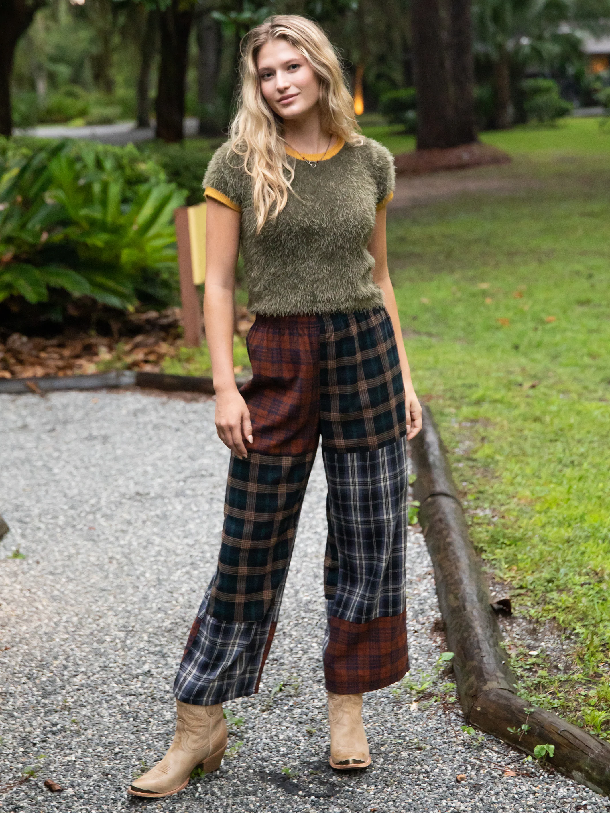 Devon Flannel Pant - Rust Navy Plaid