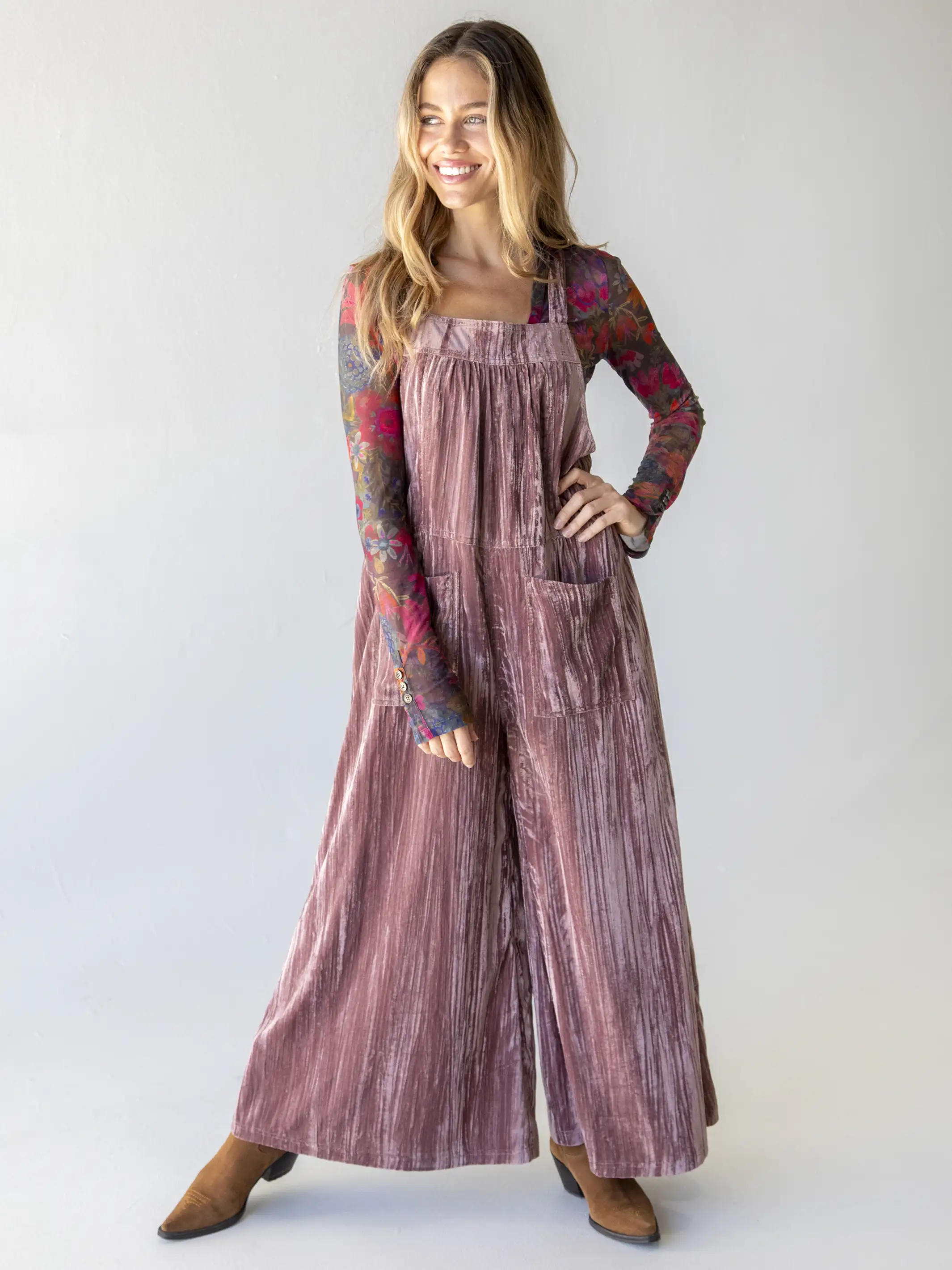 Velvet Dakota Tie Overall - Mauve