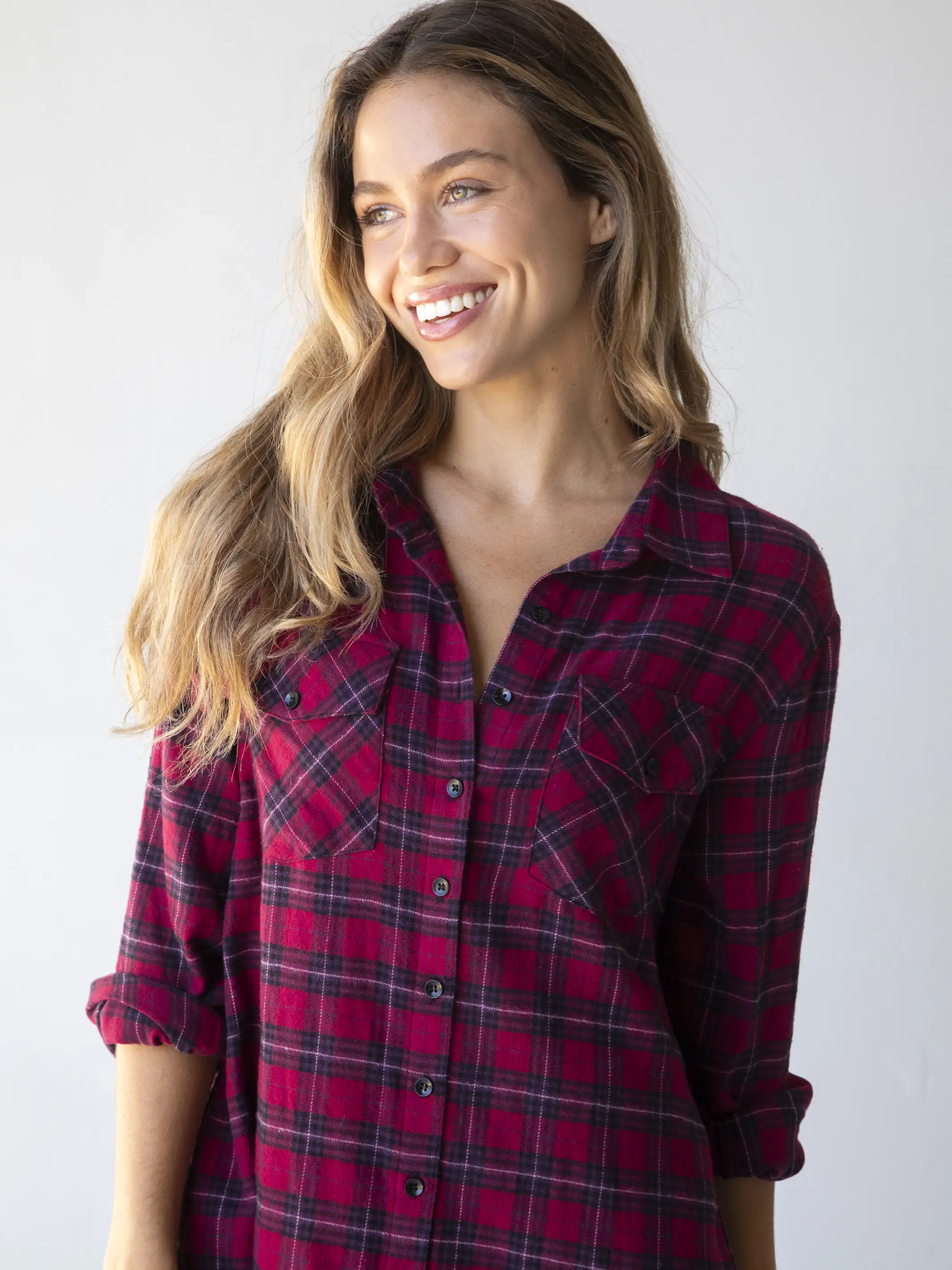 Cooper Flannel Shirt Dress - Red Black Plaid