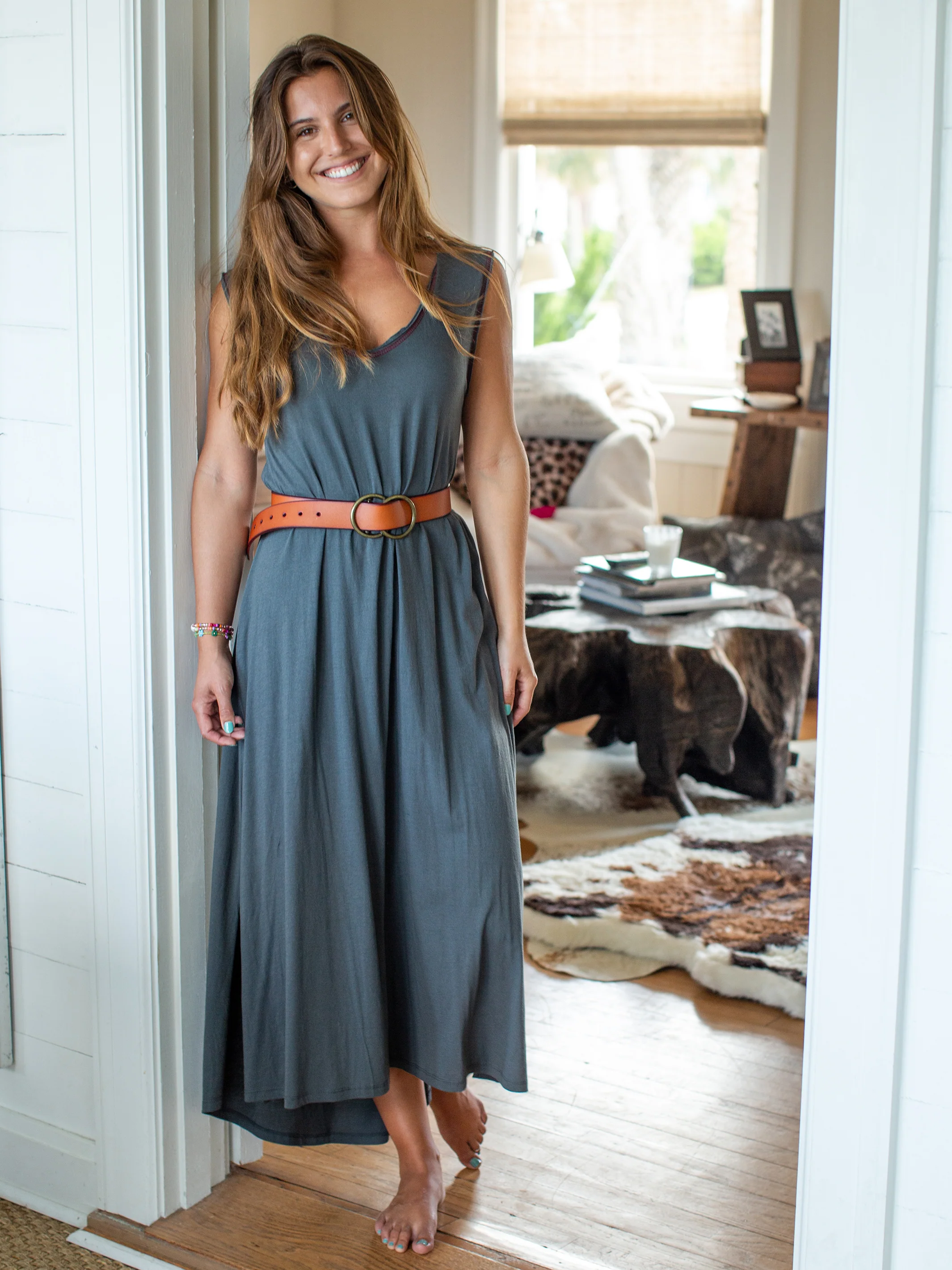 Vegan Leather Adjustable Belt - Brown