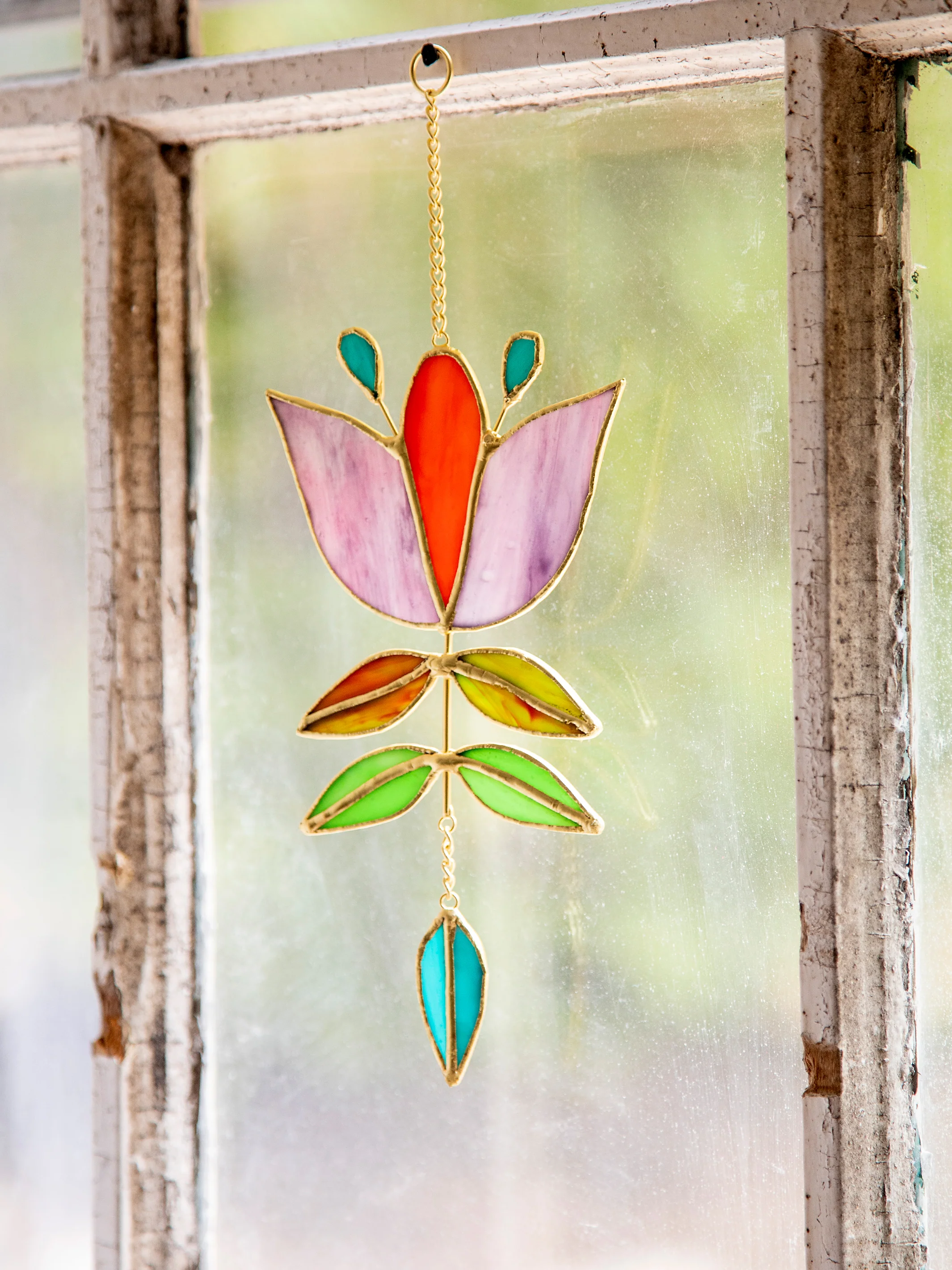 Stained Glass Window Hanging - Folk Flower