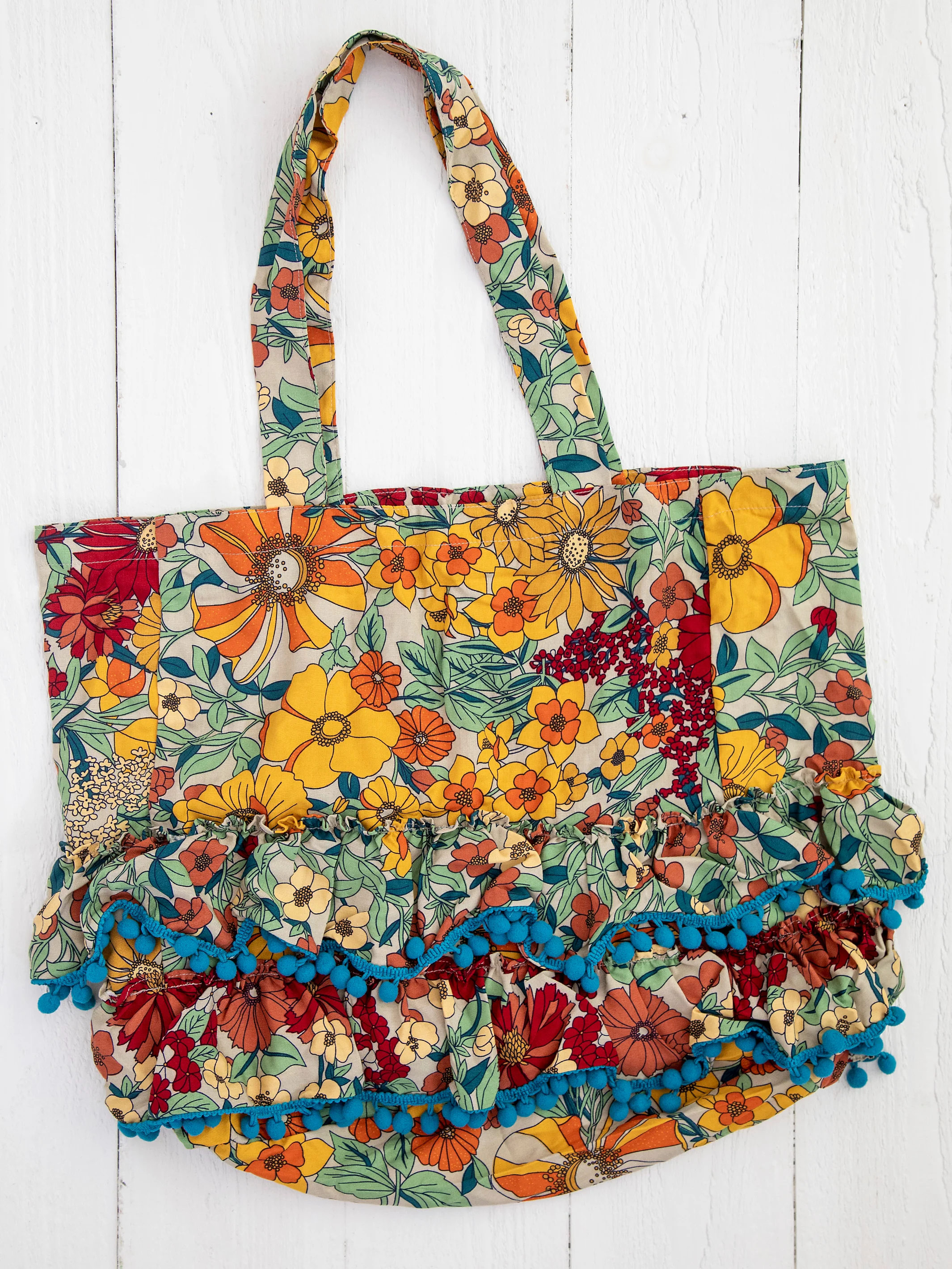 Ruffle Tote Bag - Gold Vintage Floral