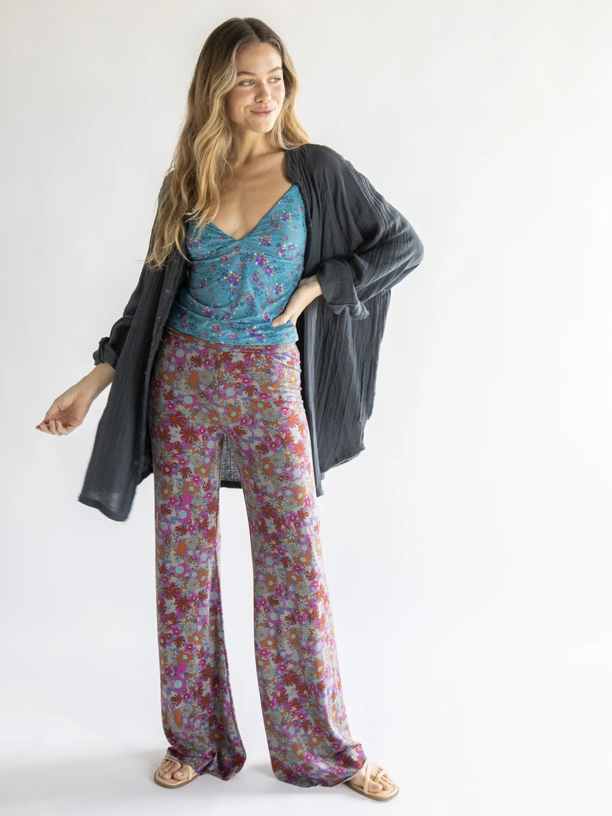 Cali Knit Wide Leg Pant - Deep Rust Sage