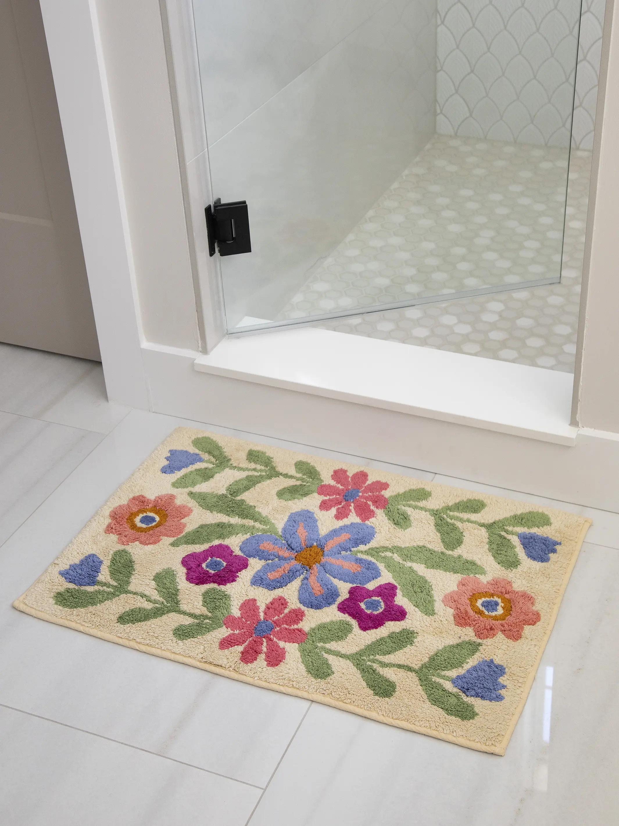 Tufted Cotton Bath Mat - Taupe Folk Flower