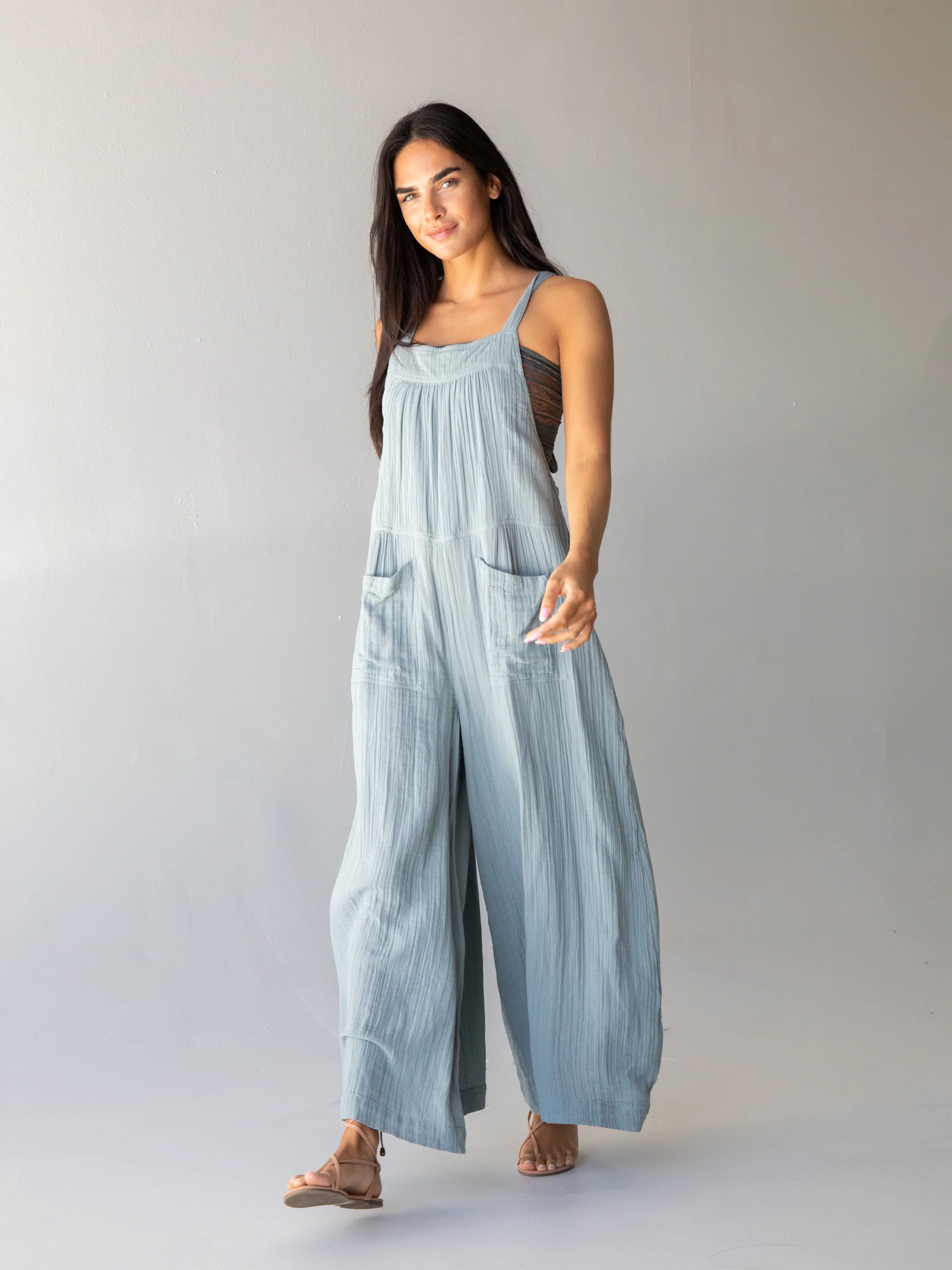 Gauze Dakota Tie Overall - Light Blue