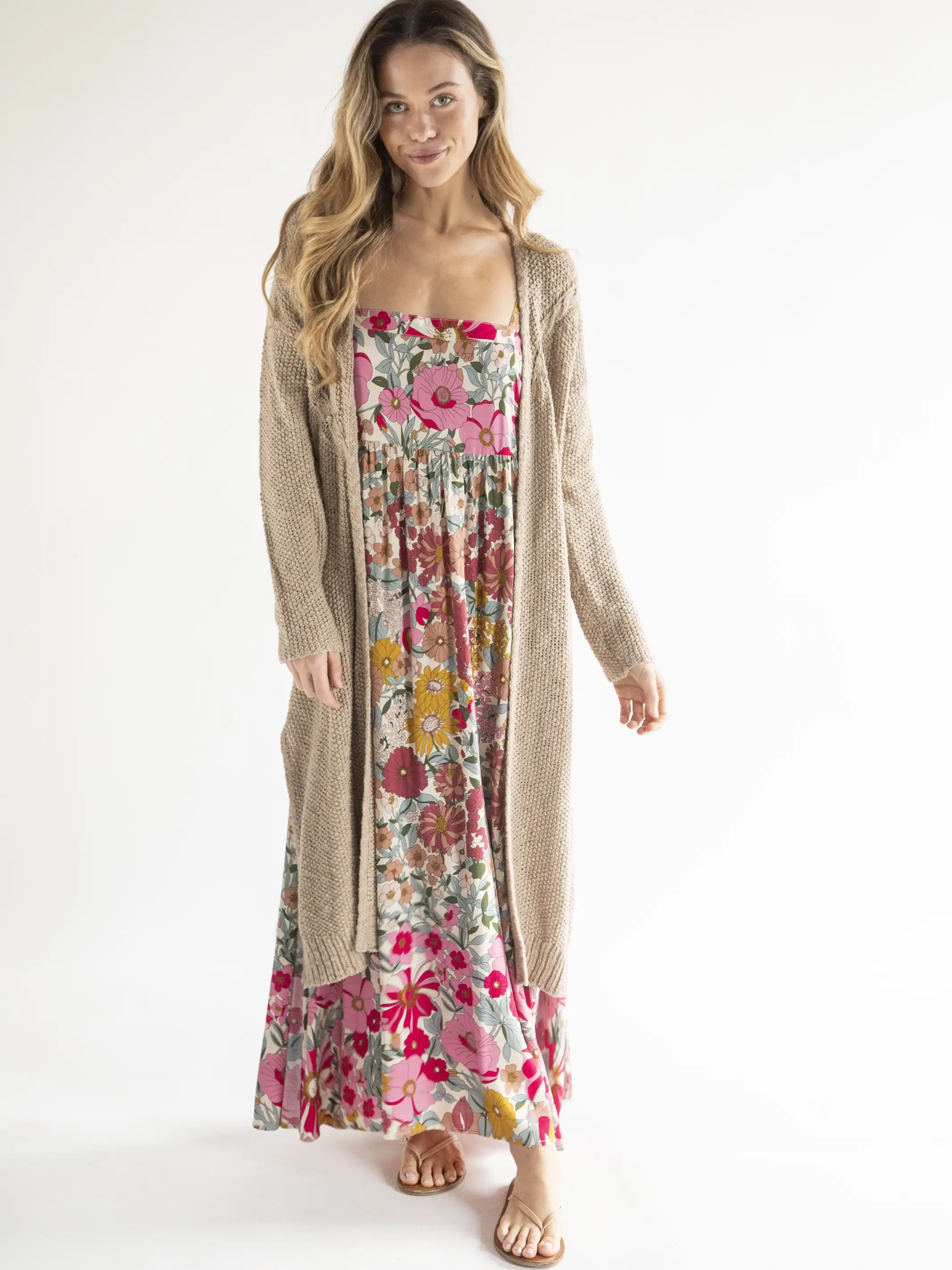 Cable Knit Duster - Tan