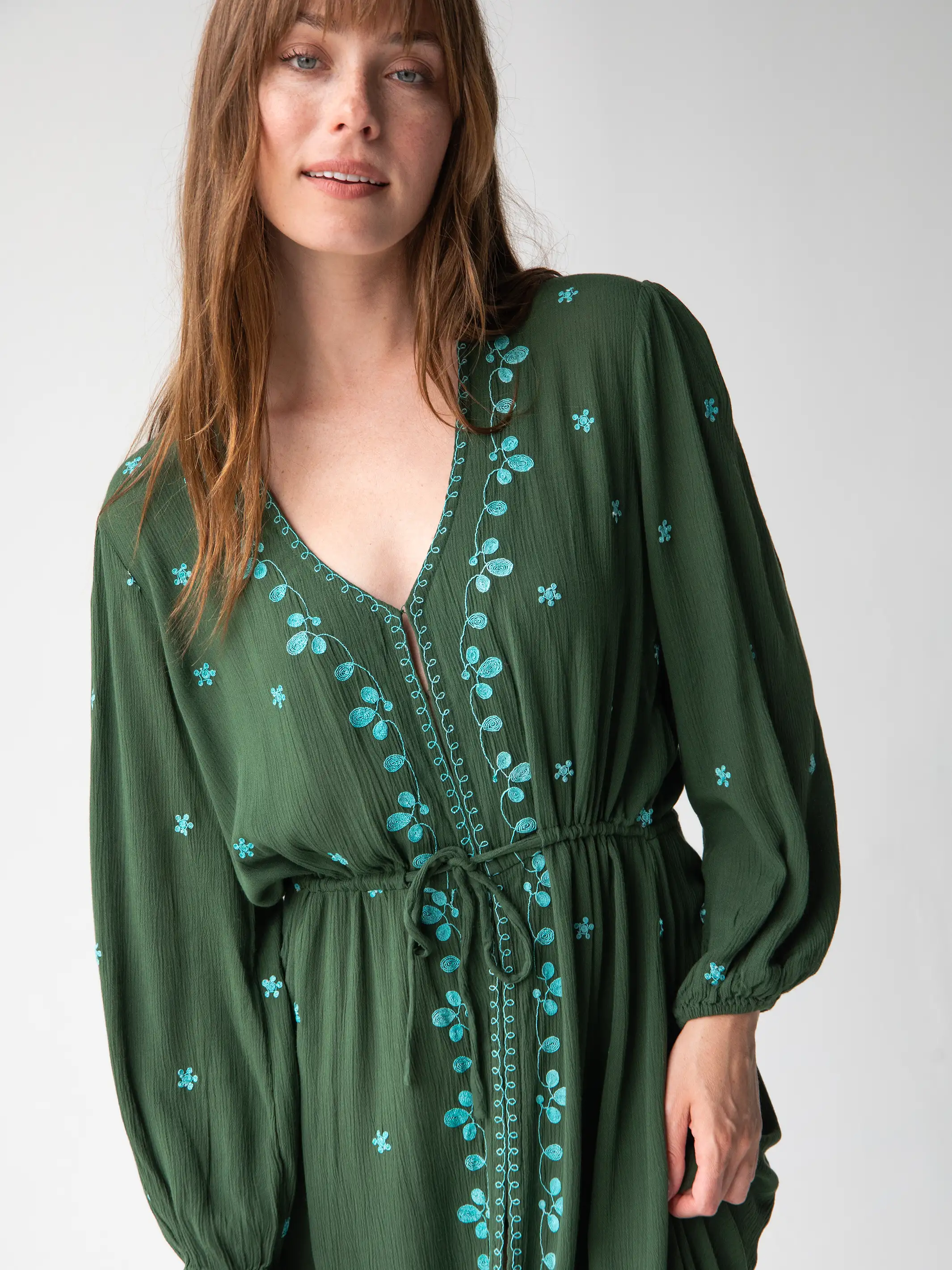 Brae Embroidered Midi Dress - Olive