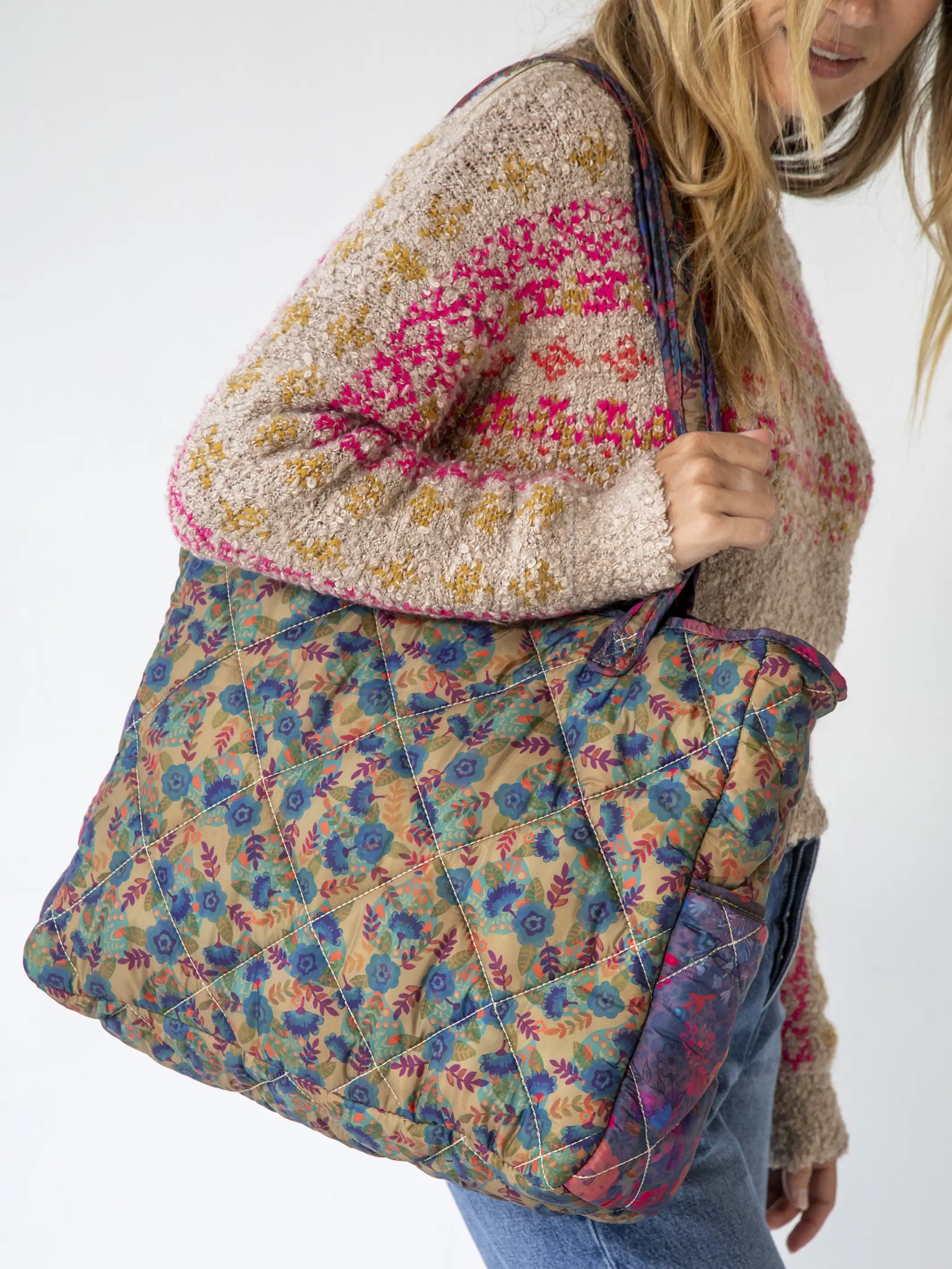 Reversible Puffy Tote - Large, Floral Garden