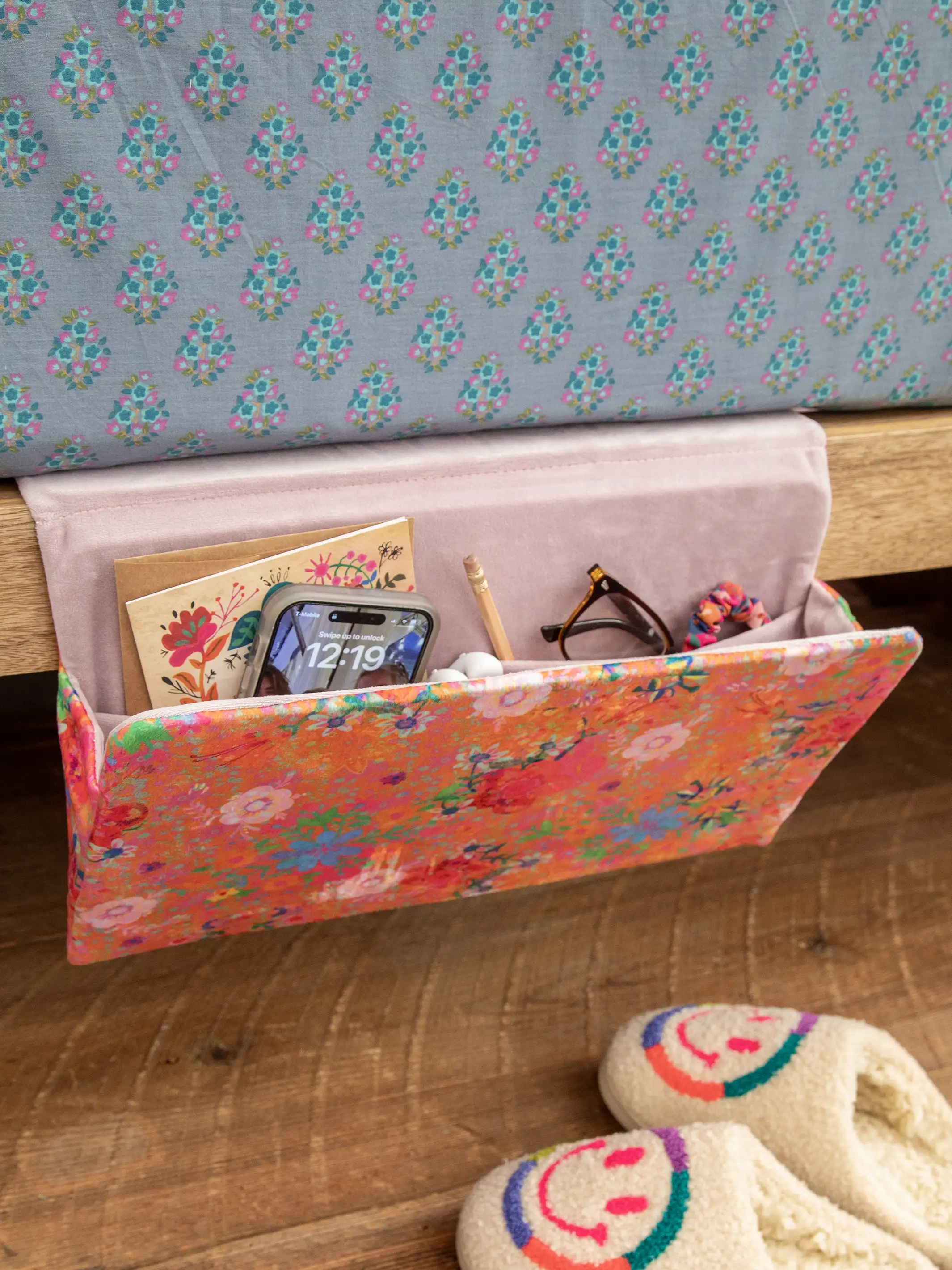 Bedside Caddy Organizer - Coral Ditsy