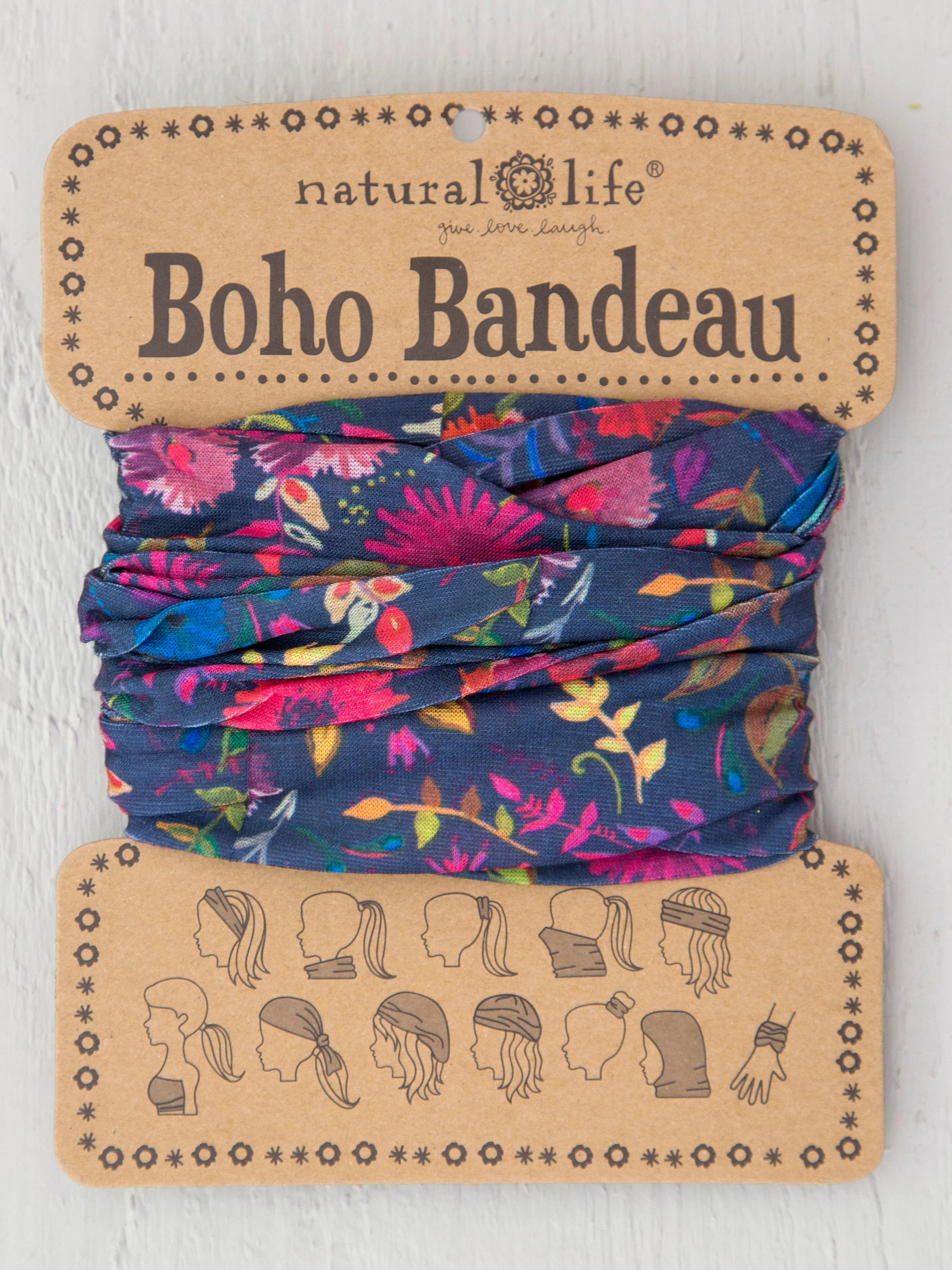 Full Boho Bandeau Headband - Navy Wildflowers